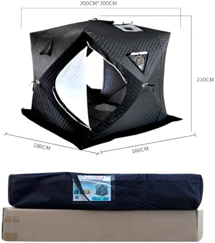 Isoliertes Eisfischen-Unterschlupf Pop-Up-Zelt für 3-4 Personen, tragbares Eisangeln Shanty mit 3-lagigem Stoff, Tragetasche & Reißverschluss-Tür