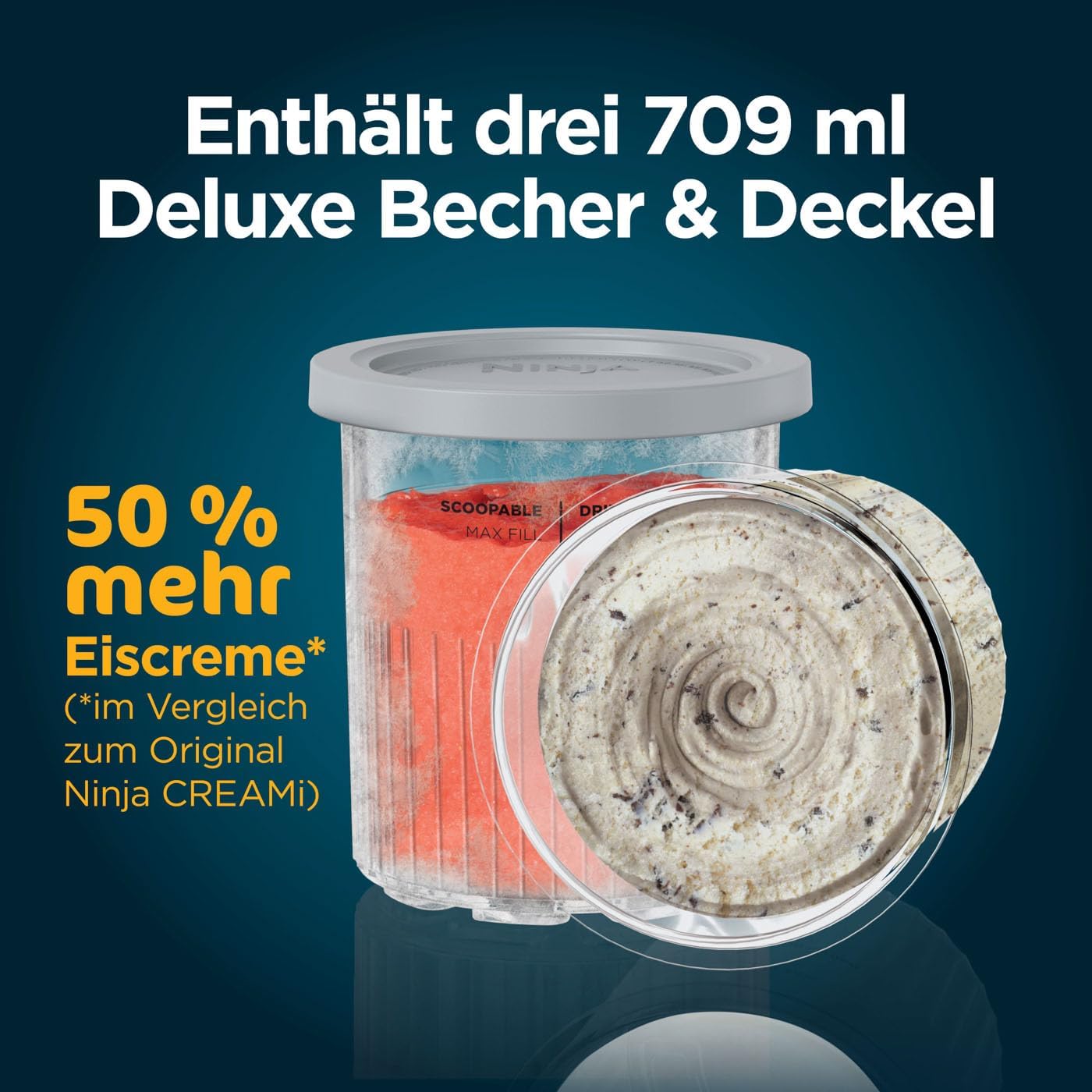 Ninja CREAMi Deluxe Eis-und Eisgetränkmaschine mit 2 Bechern, 10 Funktionen, macht Eiscreme, Gelato, Sorbet, Frozen Yoghurt, Milchshakes, Slushi & mehr, 2-in-1 Geschmacksoption, Silber, NC502EU