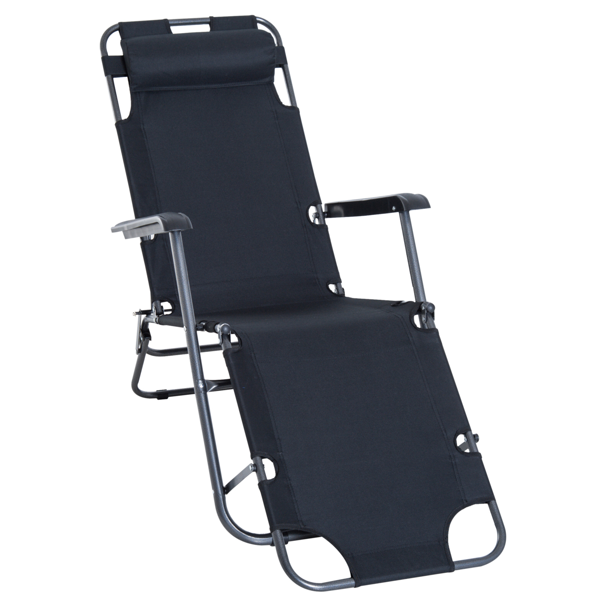 Outsunny Sonnenliege mit Kissen, Klappbare Strandliege mit 2-Fach verstellbare Rückenlehne Gartenliege, 2-in-1 Relaxliege, Metall + Oxfordstoff, Schwarz 135 x 60 x 89 cm