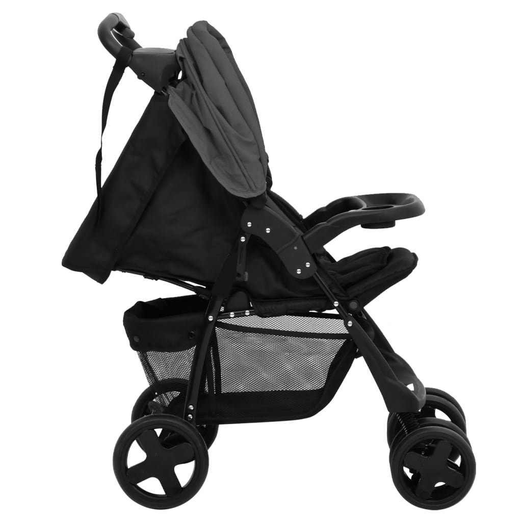 Kinder-Buggy aus Stahl, Leinen in Dunkelgrau und Schwarz