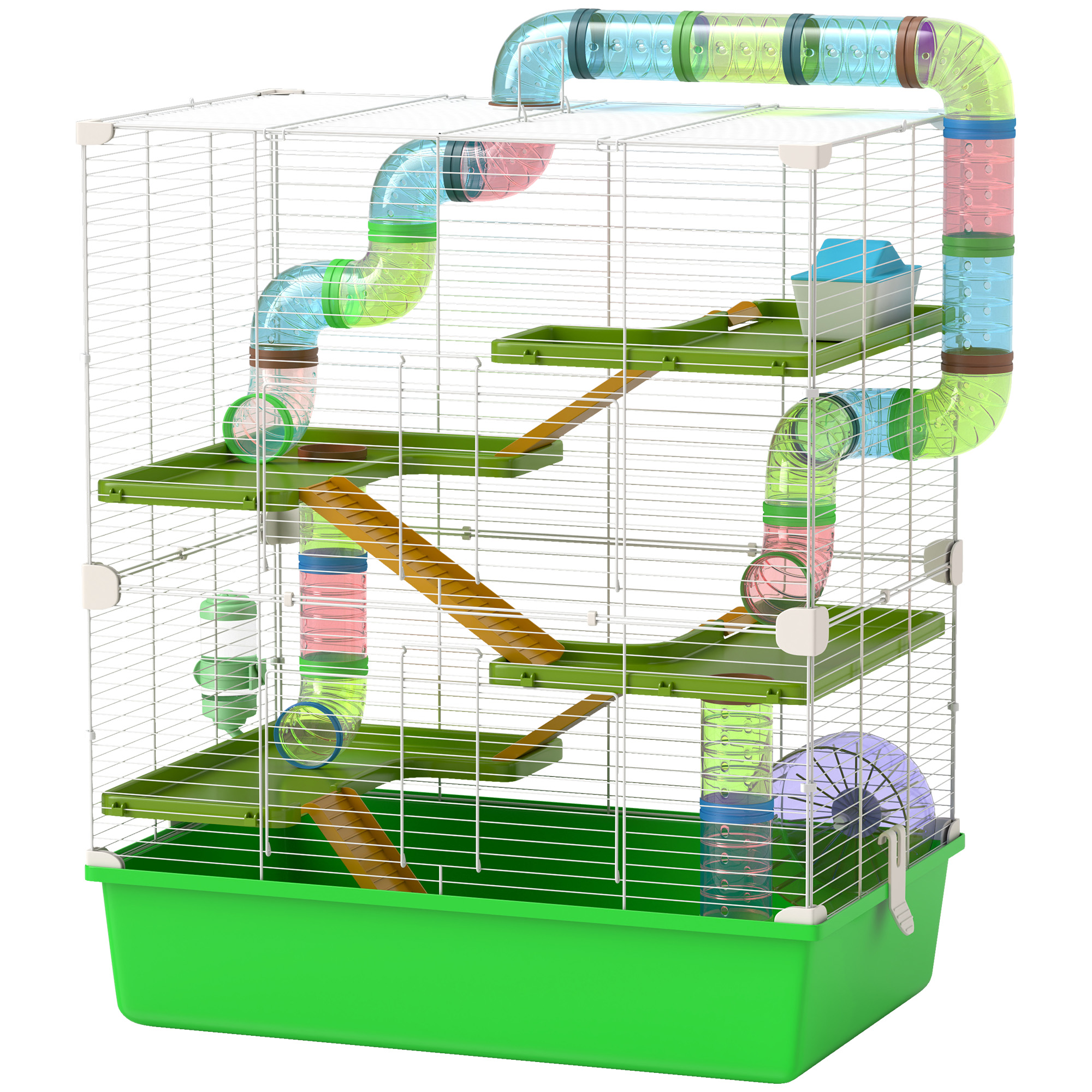 PawHut Großer Nagetierkäfig 5 Ebenen für Hamster mit Tunnel Tränke Rad Häuschen Leitern