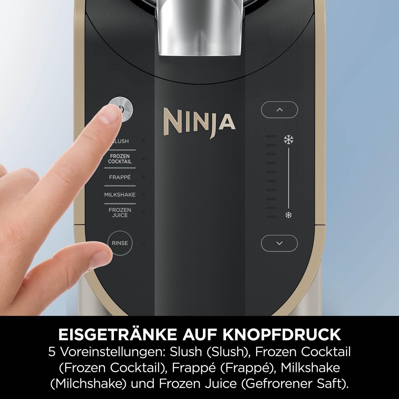 Ninja SLUSHi Maschine für Slush, Eis-Cocktails, Frappé, Milchshakes & gefrorenen Saft, ohne Eis oder Vorbereitungsaufwand, WhisperChill-Technology, fasst 1,9 L, Stone Gold, FS301EUSTGD