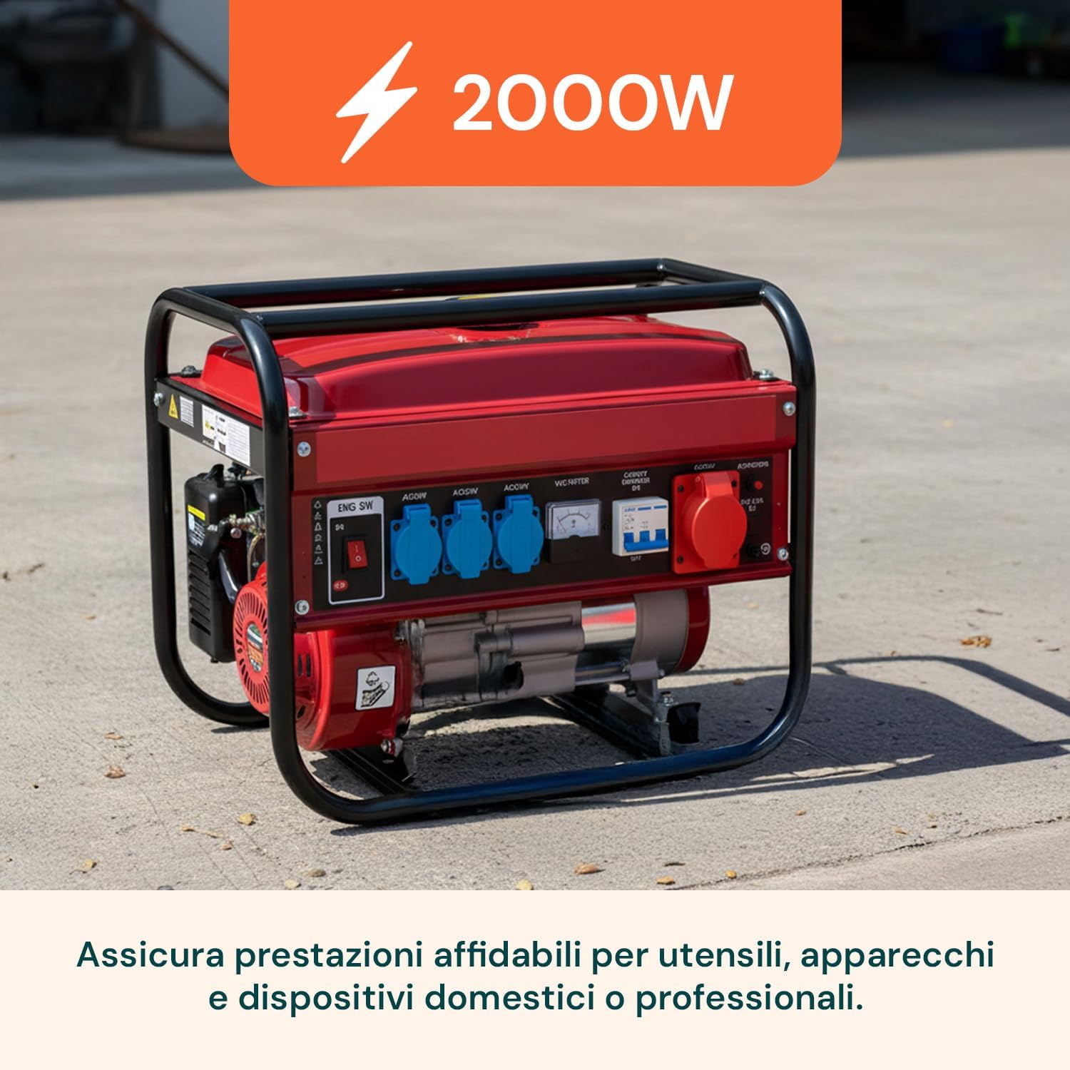 Avilia - Generatore di Corrente Portatile a Benzina 2000W con Motore 4 Tempi 196cc, Serbatoio 15 Litri, Basso Livello di Rumorosità e Design Compatto per Campeggio, Cantiere e Backup Domestico
