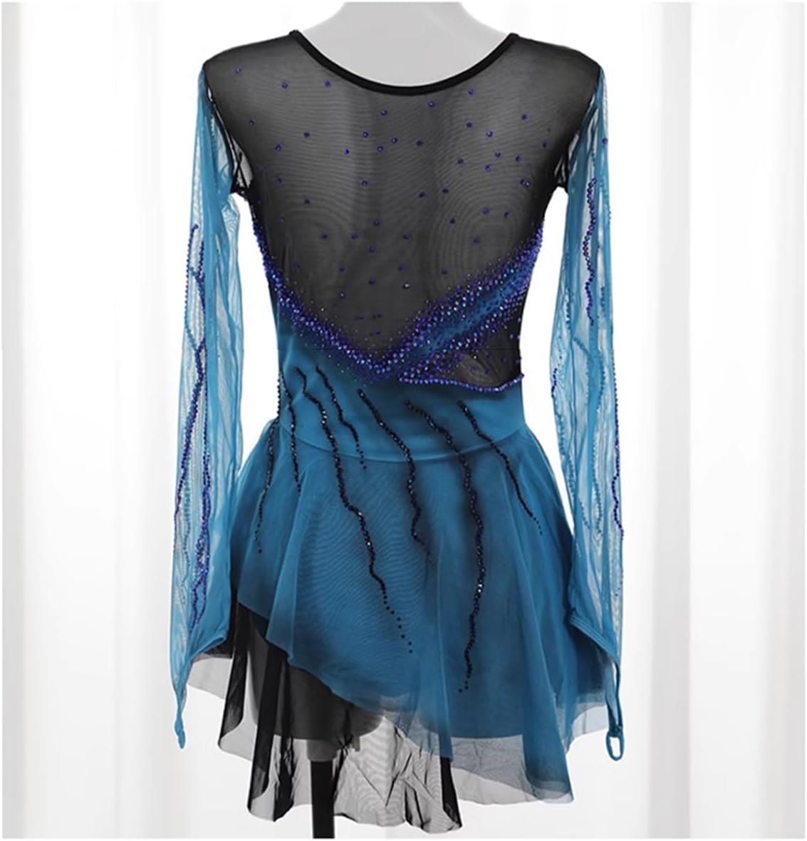 Eiskunstlauf Kleid Damen Strass Leotards Eislauf Wettbewerb Kleider Ballerina Outfits Langarm Kürkleid mit Strass Rollkunstlauf Wettbewerb Tanzanzug Langarm Rollschuhkleid