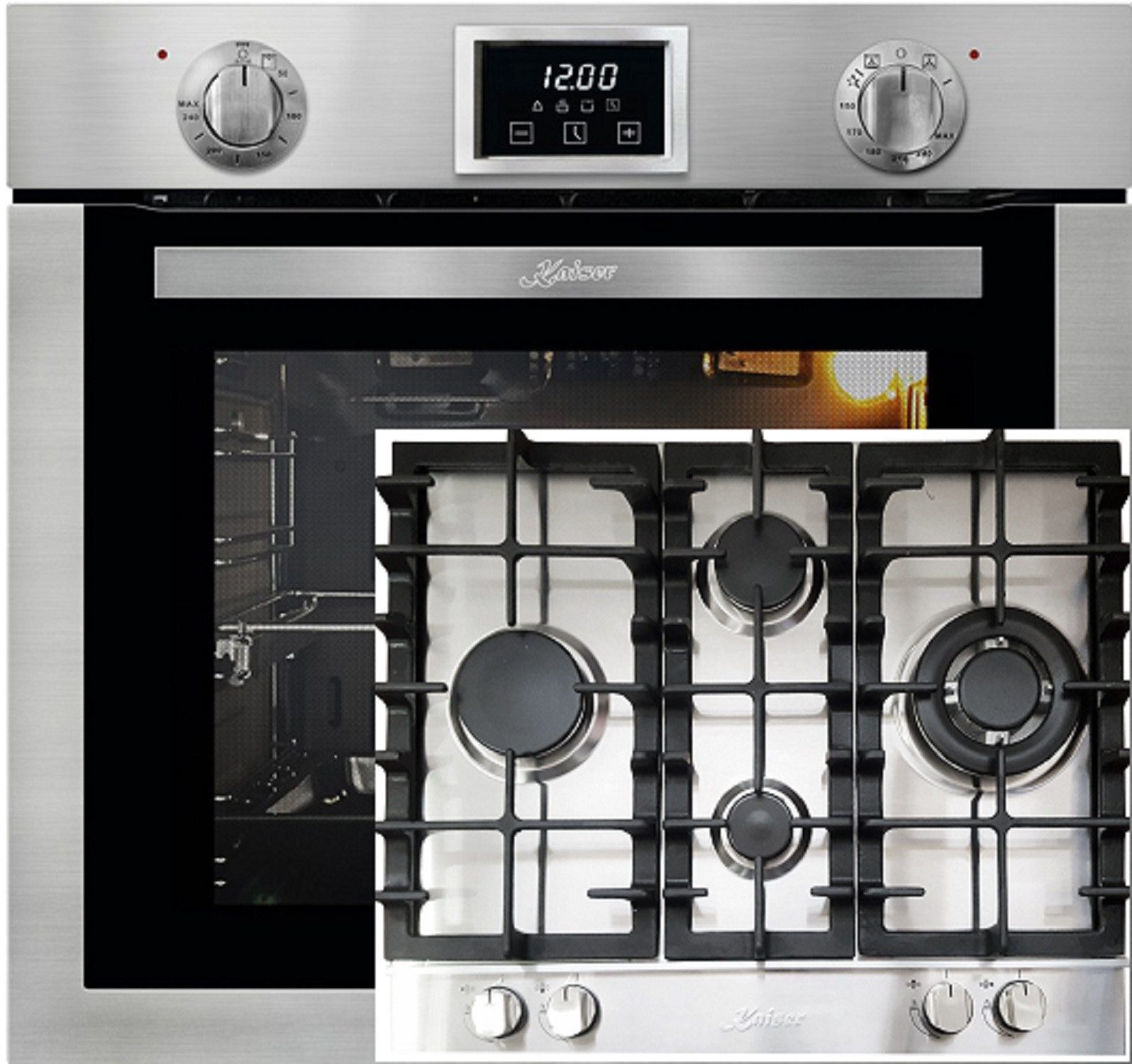 Backofen-Set Herd Set Autark Einbau Gasbackofen Autark, 79L+ GasKochfeld, 60cm,Edelstahl EG 6372+ KG 6364