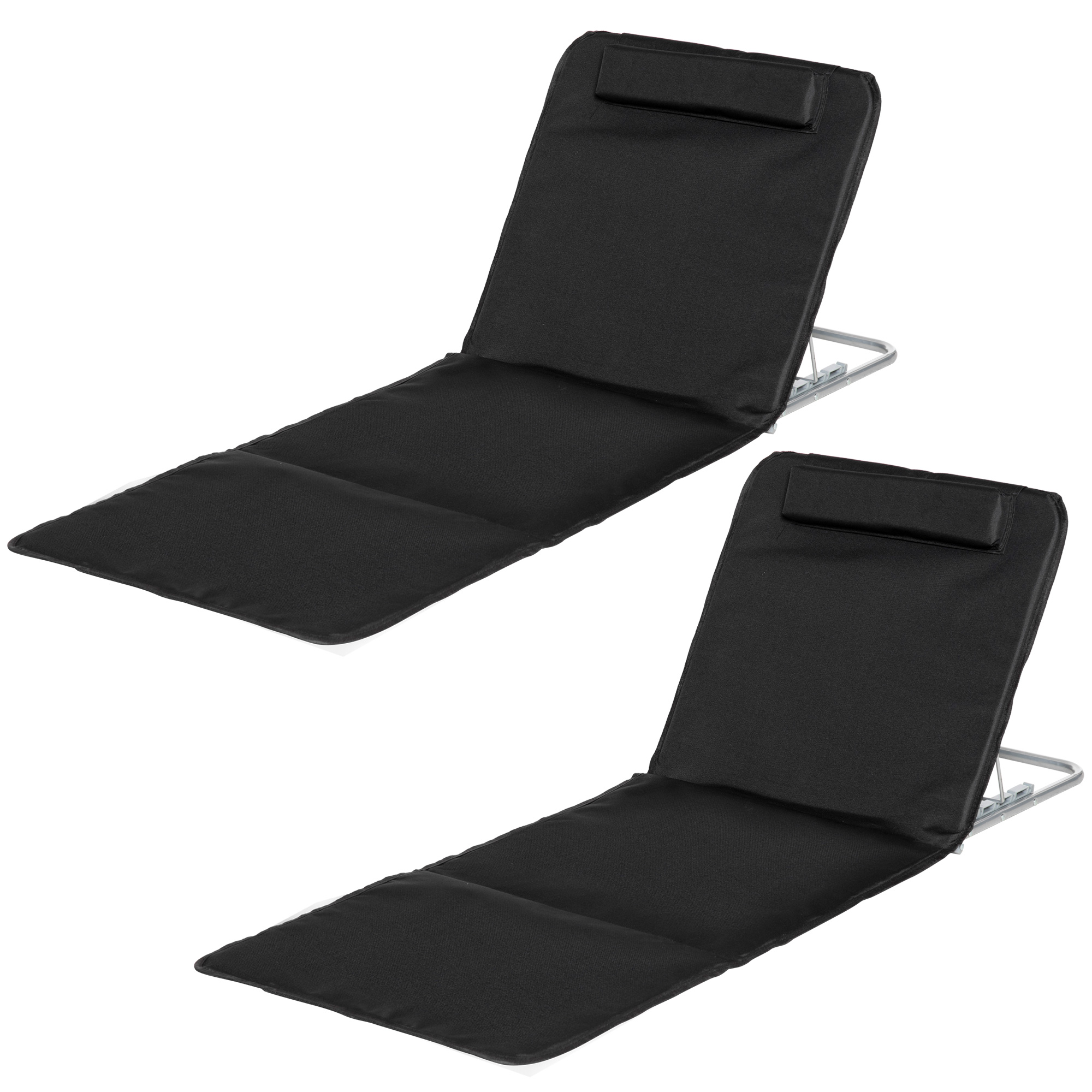 Outsunny Strandliege Sonnenliege Gartenliege, klappbar, verstellbare Rücklehne, Seitentasche, 48 cm x 134 cm x 33-43 cm, Schwarz