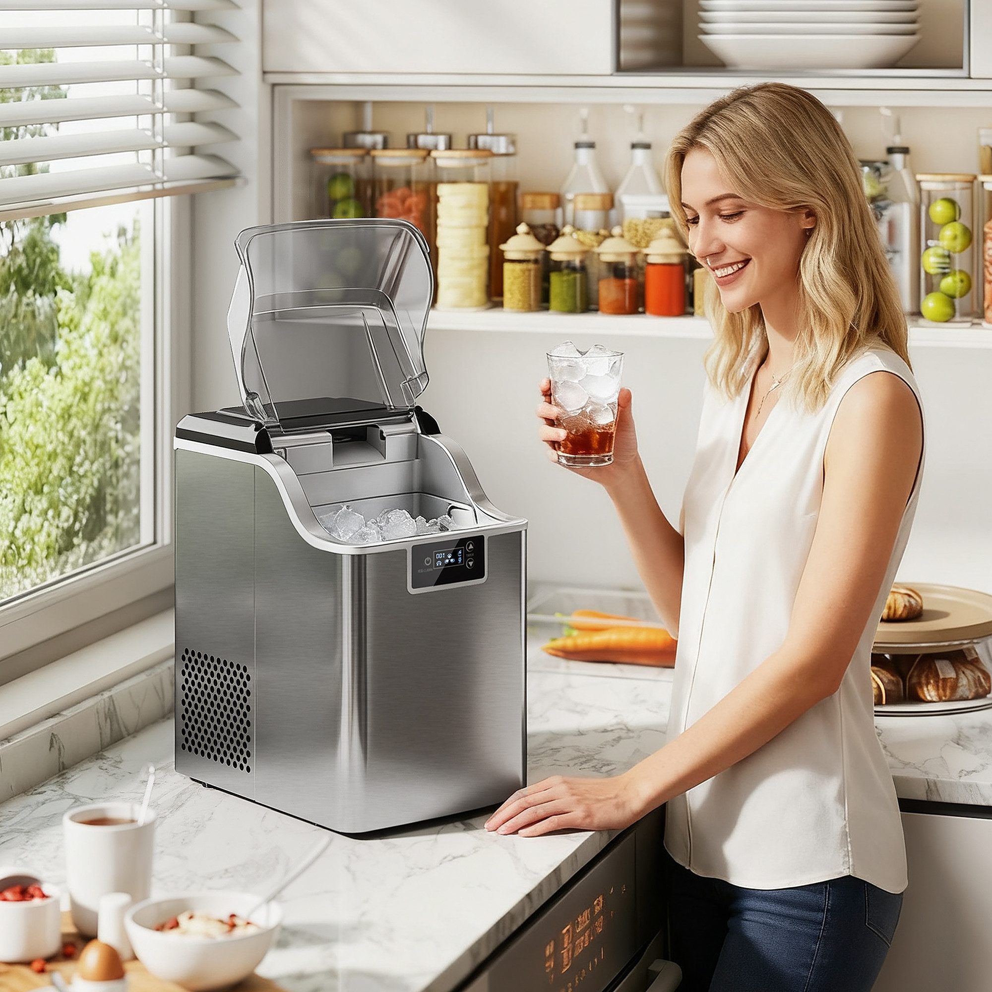 Eiswürfelmaschine 2.4 L Eiswürfelbereiter mit 2.1 L Wassertank