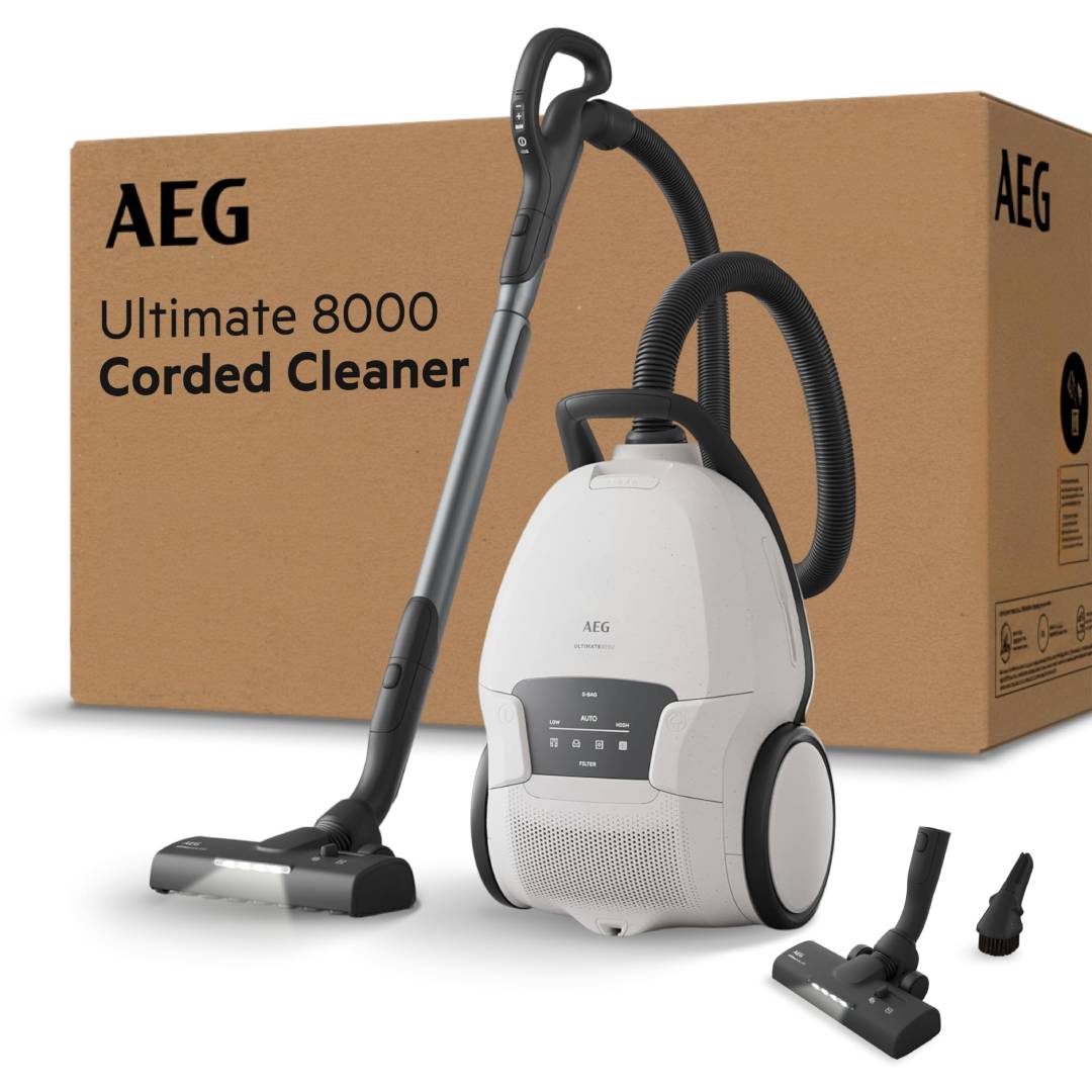 Staubsauger mit Beutel AEG Ultimate 8000 AB81U1SW, 5 Liter, HEPA-Filter, AllFloor Bodendüse mit LED-Licht und 3-in-1 Multifunktionsdüse