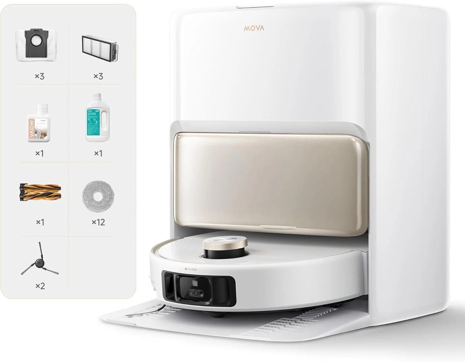Mova V50 Ultra Complete Saugroboter mit Wischfunktion, Einer Saugkraft von 24.000 Pa, anhebbare Navigation mit 6 cm Hindernisüberwindung und Warmwasser-Wischen mit DuoSolution-System, weiß