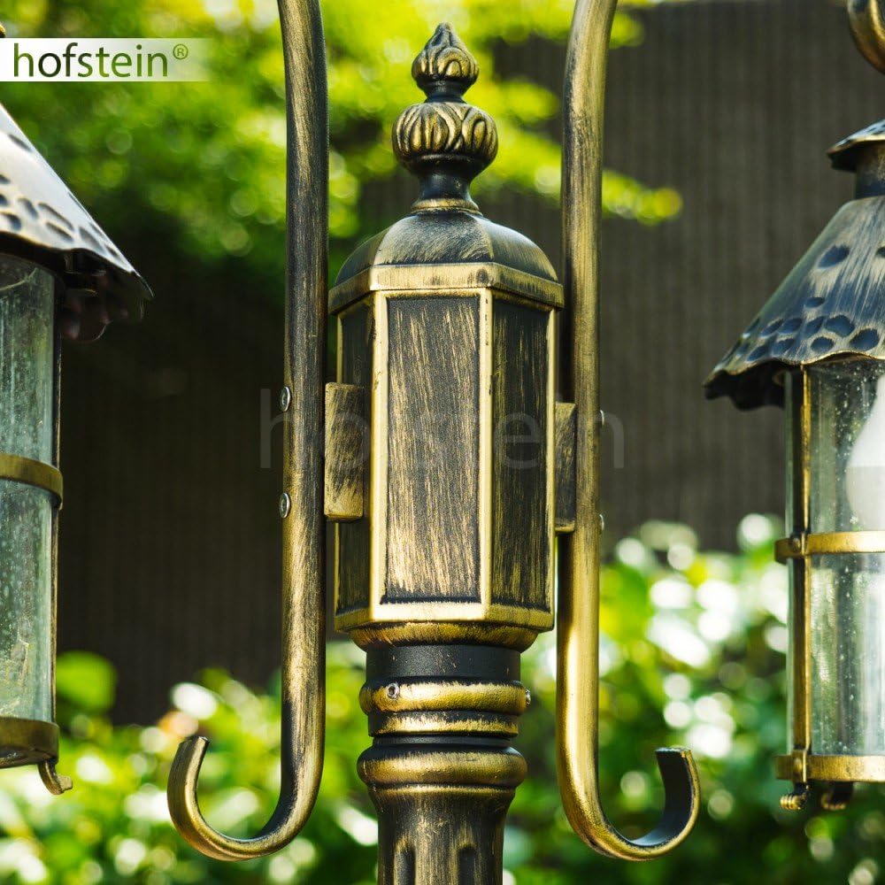HOFSTEIN Kandelaber Tolep, Außenwegeleuchte aus Metall/Glas in Braun/Gold/Klar, Wegeleuchte im Antik/Retro/Vintage-Design für Garten, Außenbereich, Hof, 220 cm, 2 x E27, IP44