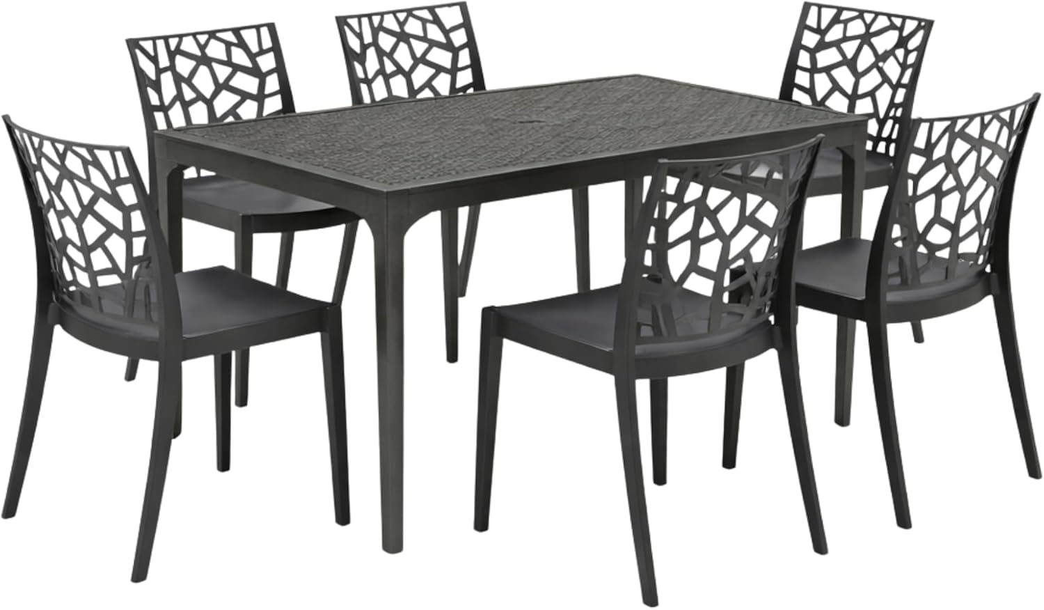 HOUSE COLLECTION SET DA PRANZO 1 TAVOLO E 6 SEDIE IN POLIPROPILENE COLORE ANTRACITE (1 BCA147 + 6 BCA158)