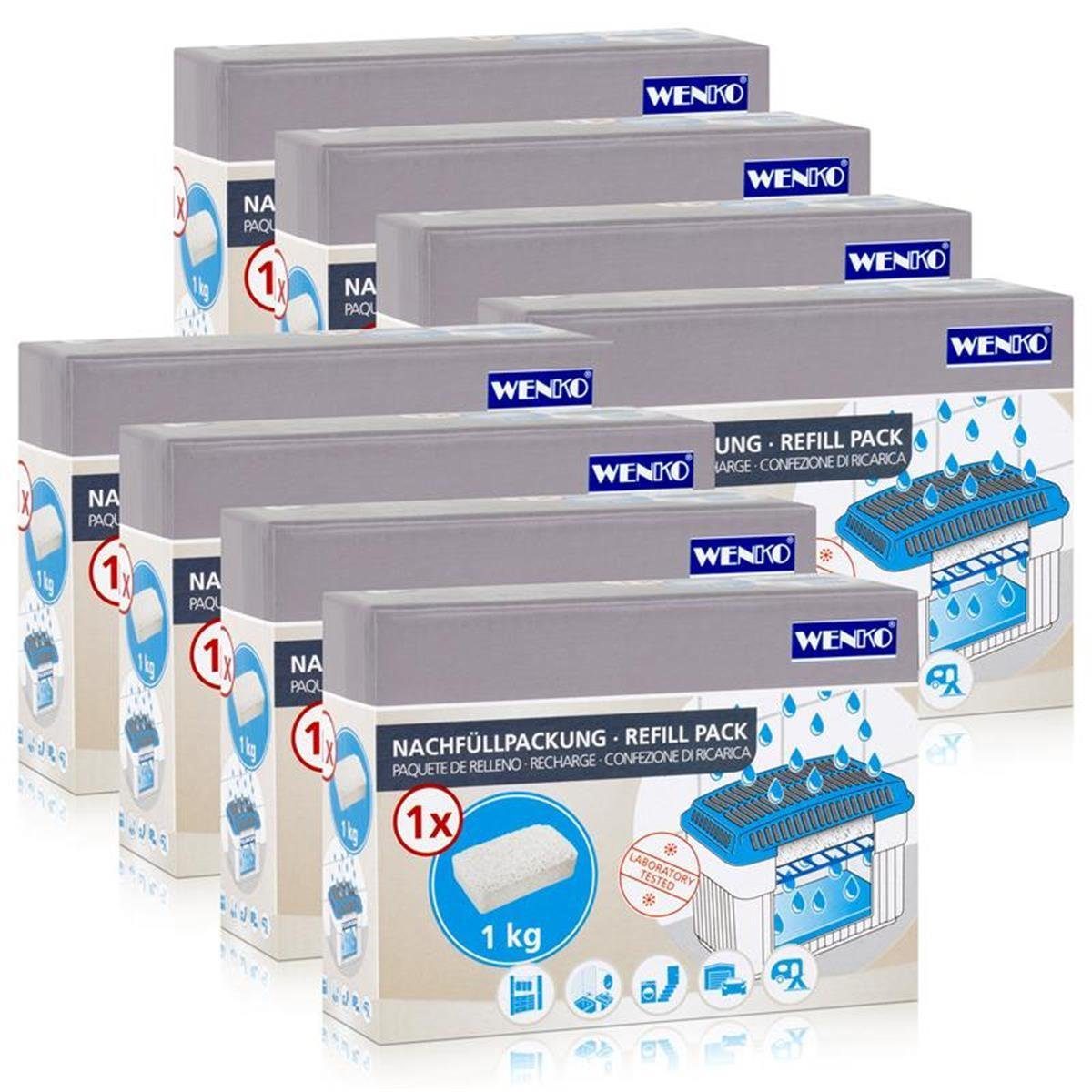 Luftentfeuchter 8x Wenko Nachfüllpackung Feuchtigkeitskiller Raum-Entfeuchter, 1kg Gra