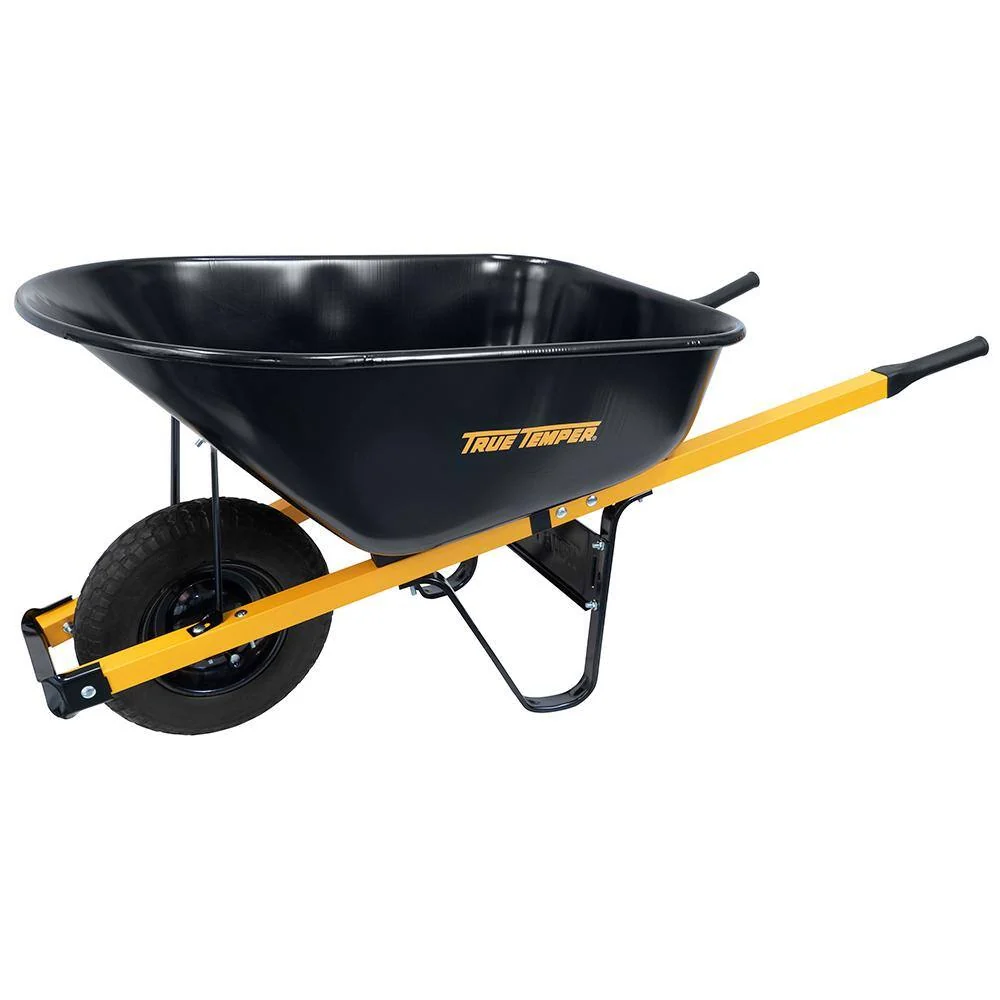 Carretilla True Temper R6STFFEC de Acero 6 pies³ con Rueda Antipinchazos y Mangos de Acero – Kit para Montar
