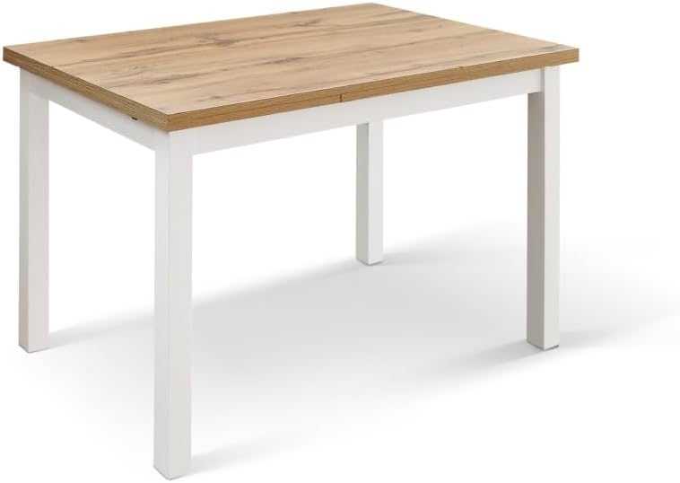 PAZZO DESIGN Tavolo Allungabile Tommaso, Rovere Rustico, Gambe Bianche, Tavolo Cucina, Tavolo Soggiorno, Made in Italy, 110x70x76,5 cm - id_1957