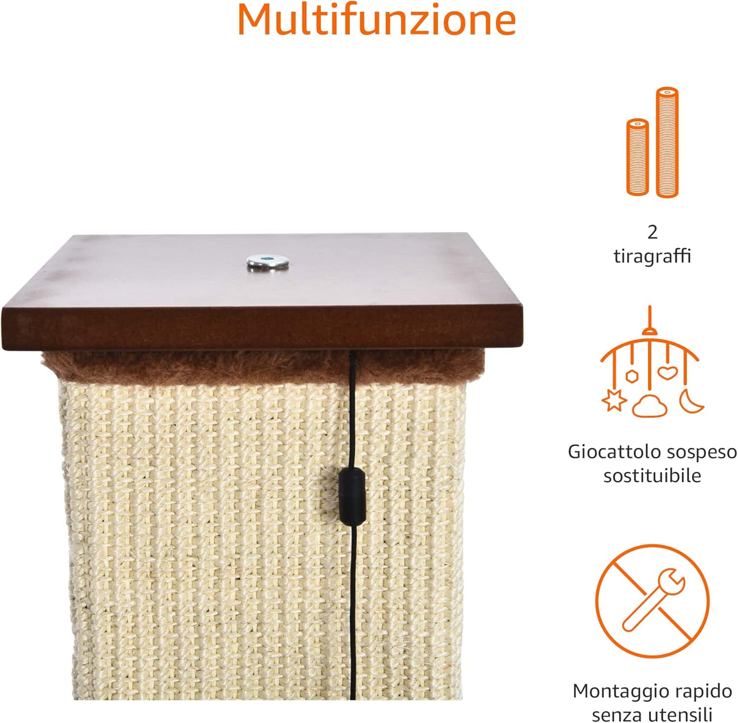 Tiragraffi per gatti da interno, standard, con giocattolo pendente, 80 cm, grigio