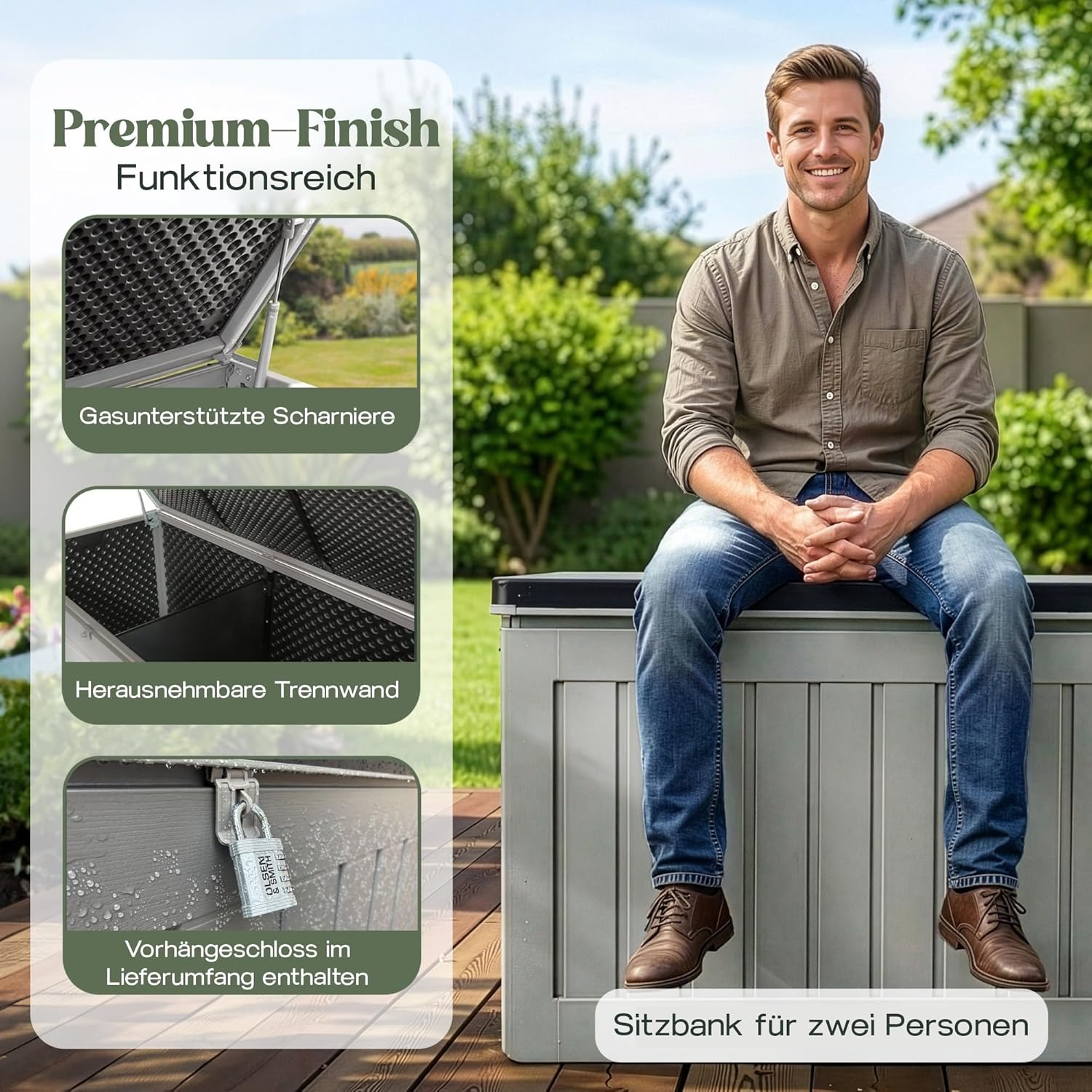 Olsen & Smith Aufbewahrungsbox XXL 830L Gartenbox Mit Deckel Groß, Auflagenbox Wasserdicht Kissenbox, Gartenschrank Für Kissen Und Storage Boxes Für Garten Balkon Terrasse Anthrazit Paketbox
