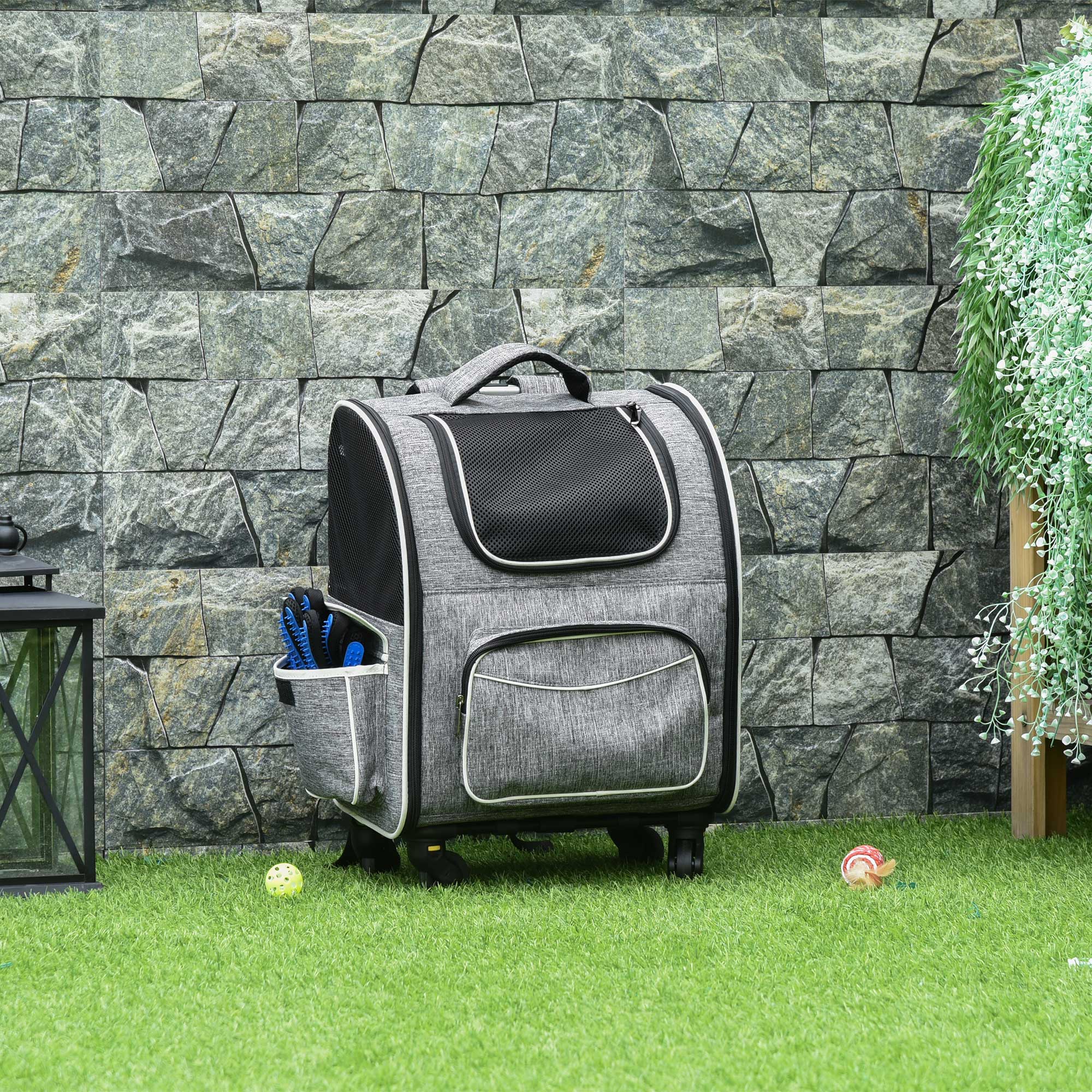 Pawhut 2-in-1 Hundetransporttasche Oxfordstoff Grau + Weiß + Schwarz