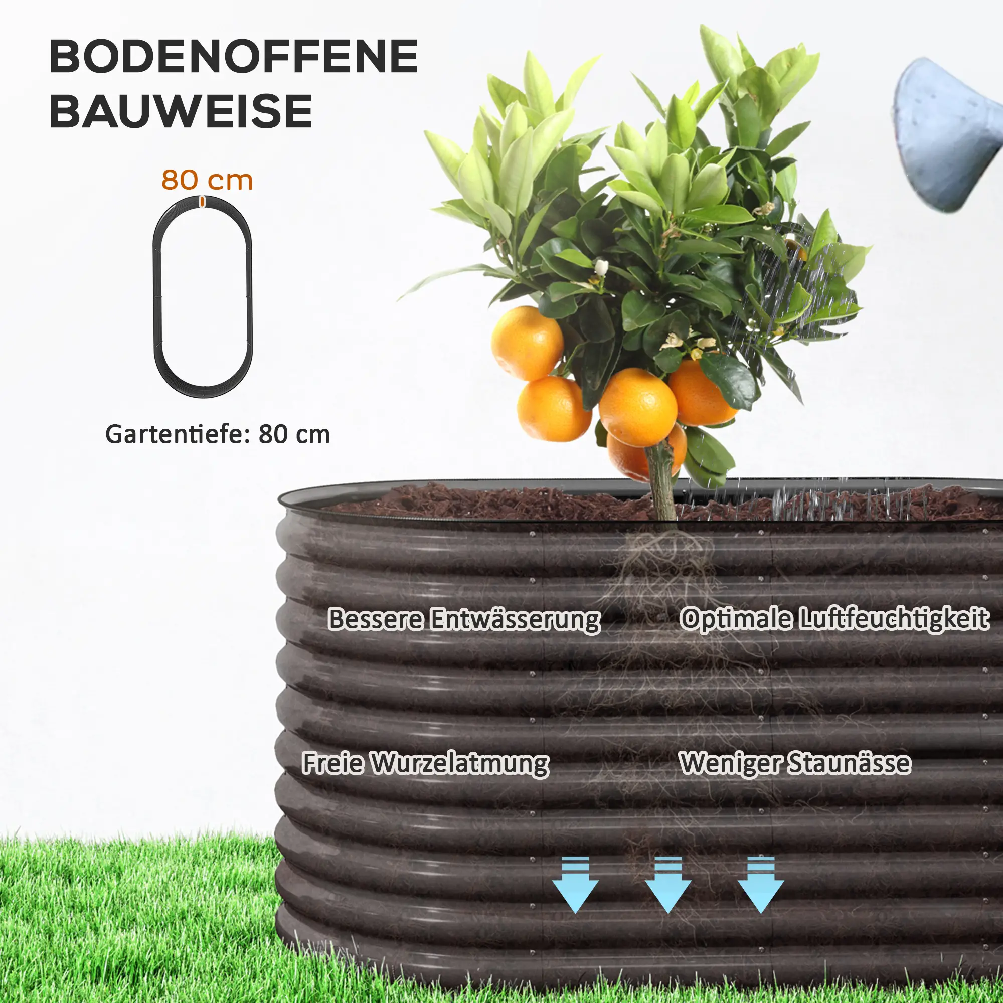 Verhoogde moestuinbak 160x80x80 cm van staal voor tuin & balkon