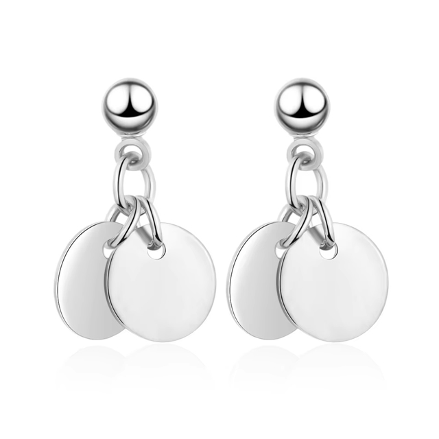 Silver Disk Pattern Drop Earrings