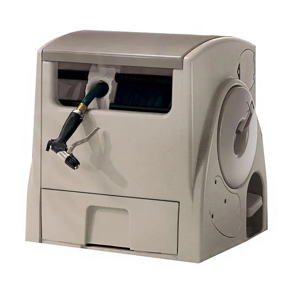 100 ft.Auto Power Rewind Hose Reel, Light Taupe