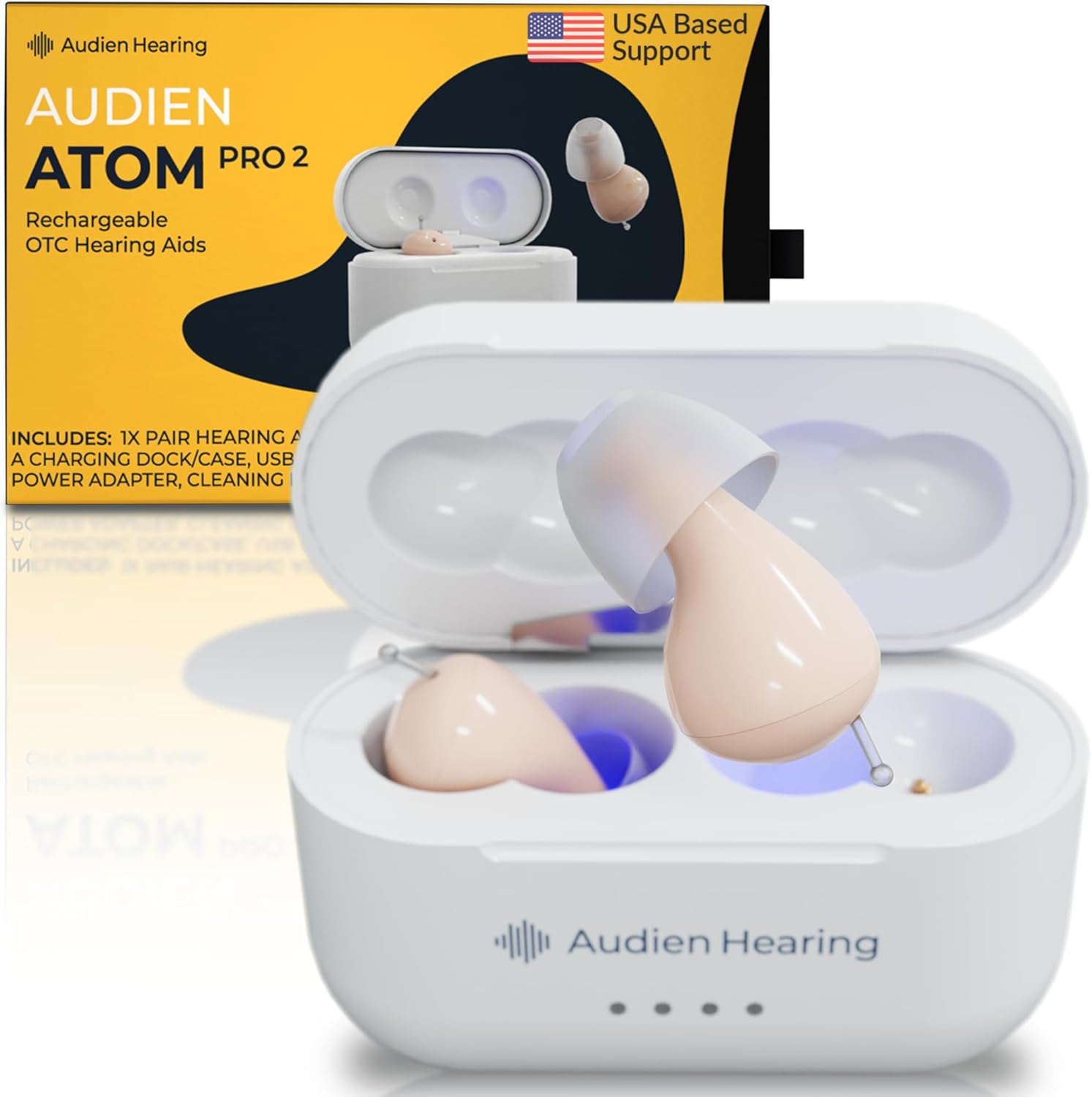 Audien ATOM PRO 2 Wireless Rechargeable Hearing Aid, Invisible