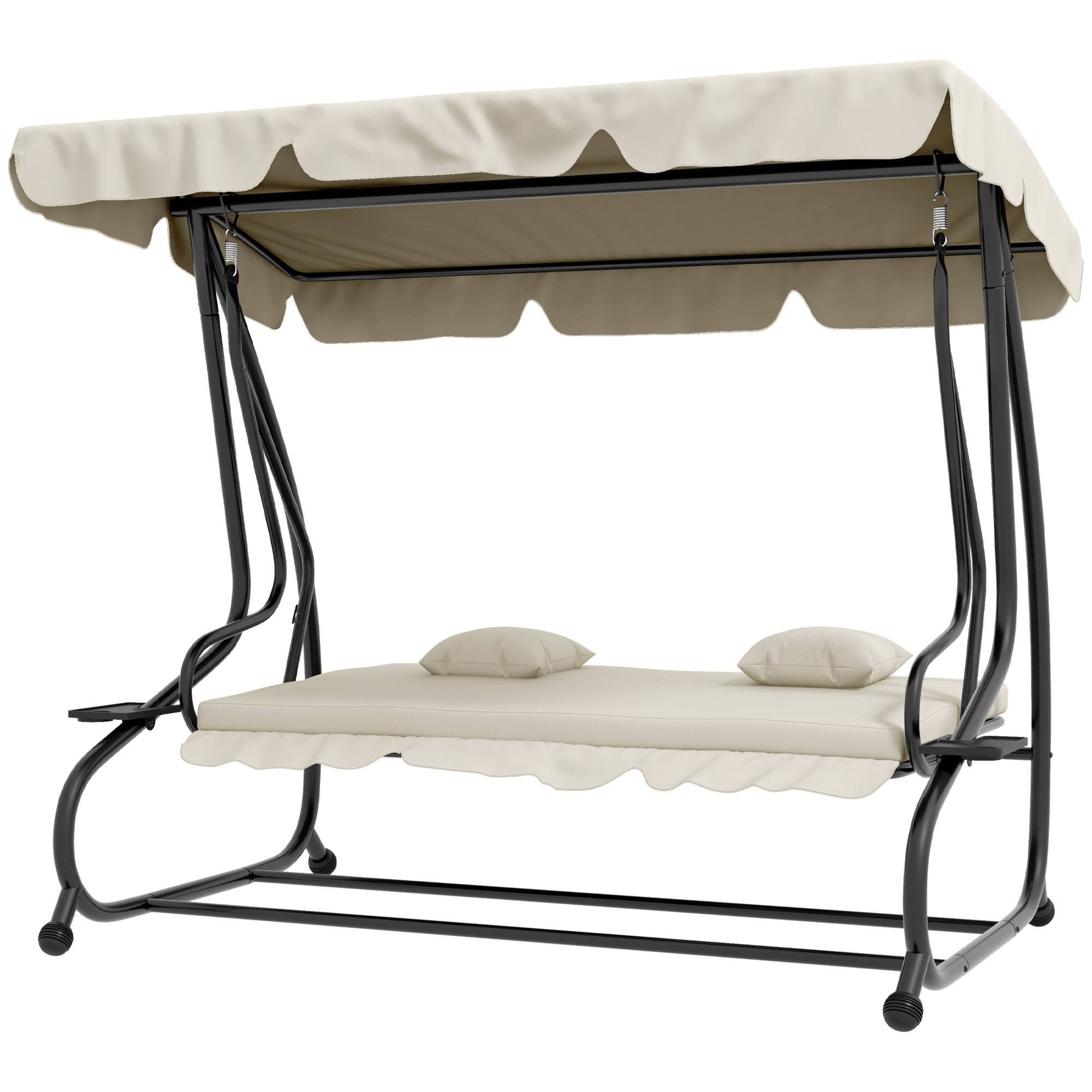 Outsunny 2-in-1 Hollywoodschaukel mit Liegefunktion, verstellbares Dach, bis 340 kg, Stahl, 200x120x164 cm, Cremeweiß
