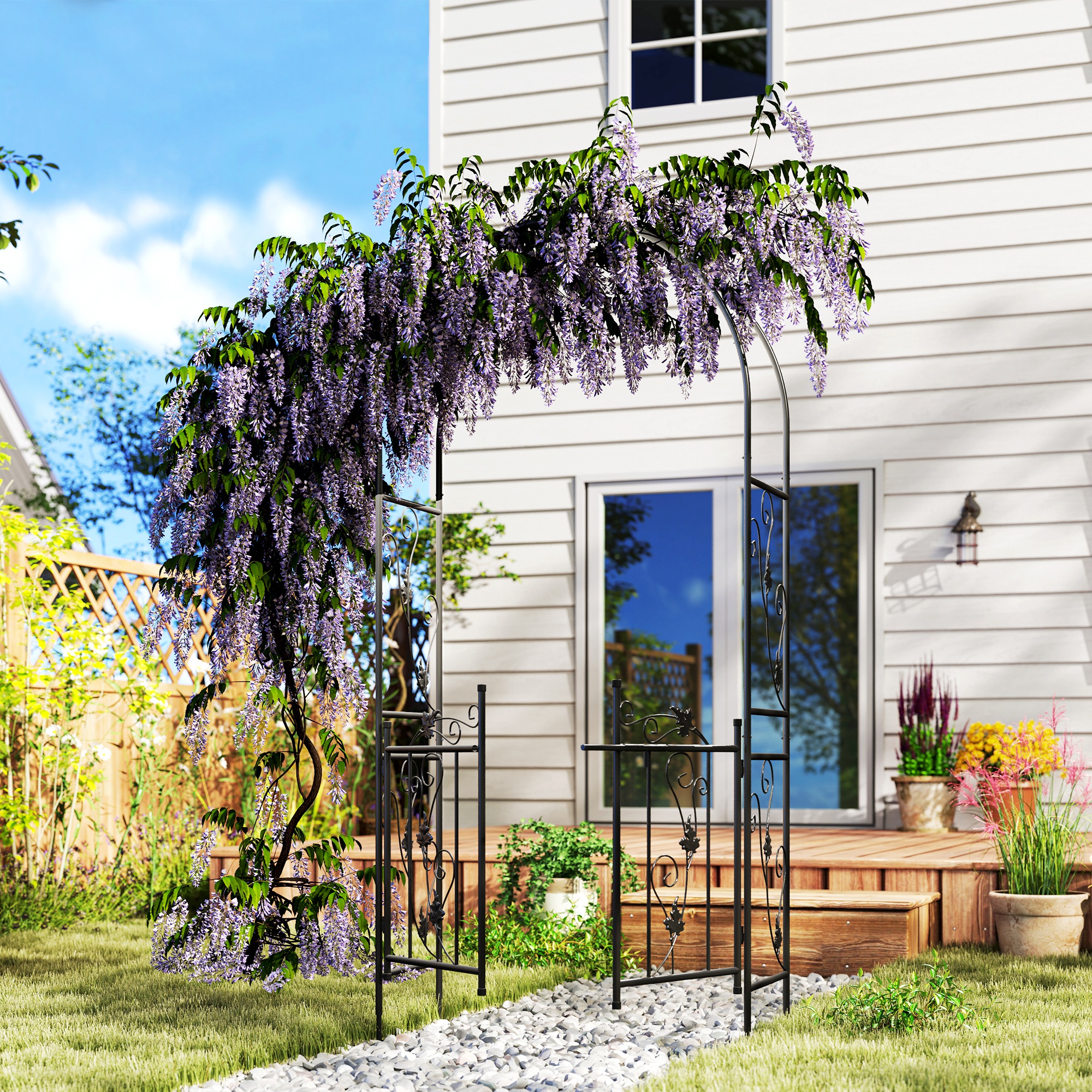 Outsunny Gartenbogen aus Stahl Rosenbogen mit Doppeltor zur Dekoration von Zeremonien 107 x 45 x 217 cm schwarz