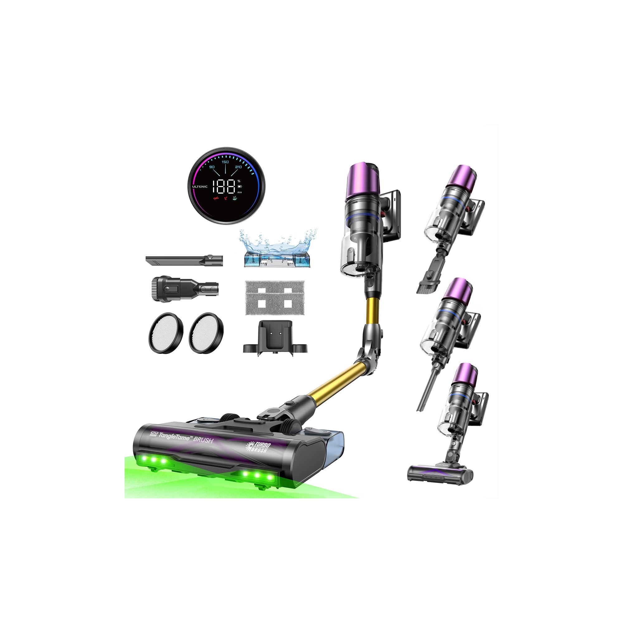 Akku-Staubsauger U20 mit Wischfunktion 60 kPa 580 W 60 Min. Laufzeit 65 cm Flexgelenk 250 ml Wassertank Anti-Tangle-Bürste HEPA-Filter