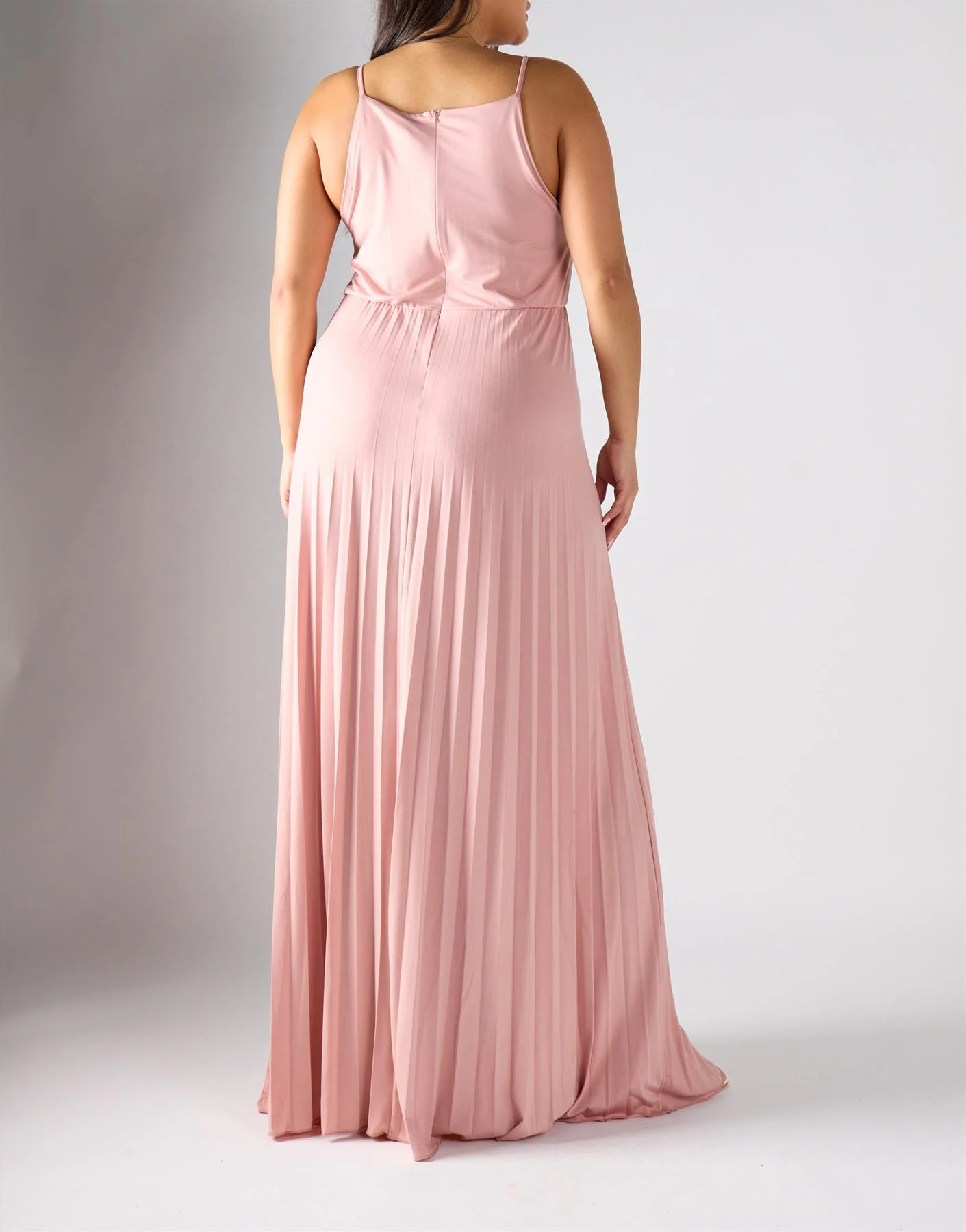 True Decadence Curve Dusty Pink A-Line Maxi Pleated Dress