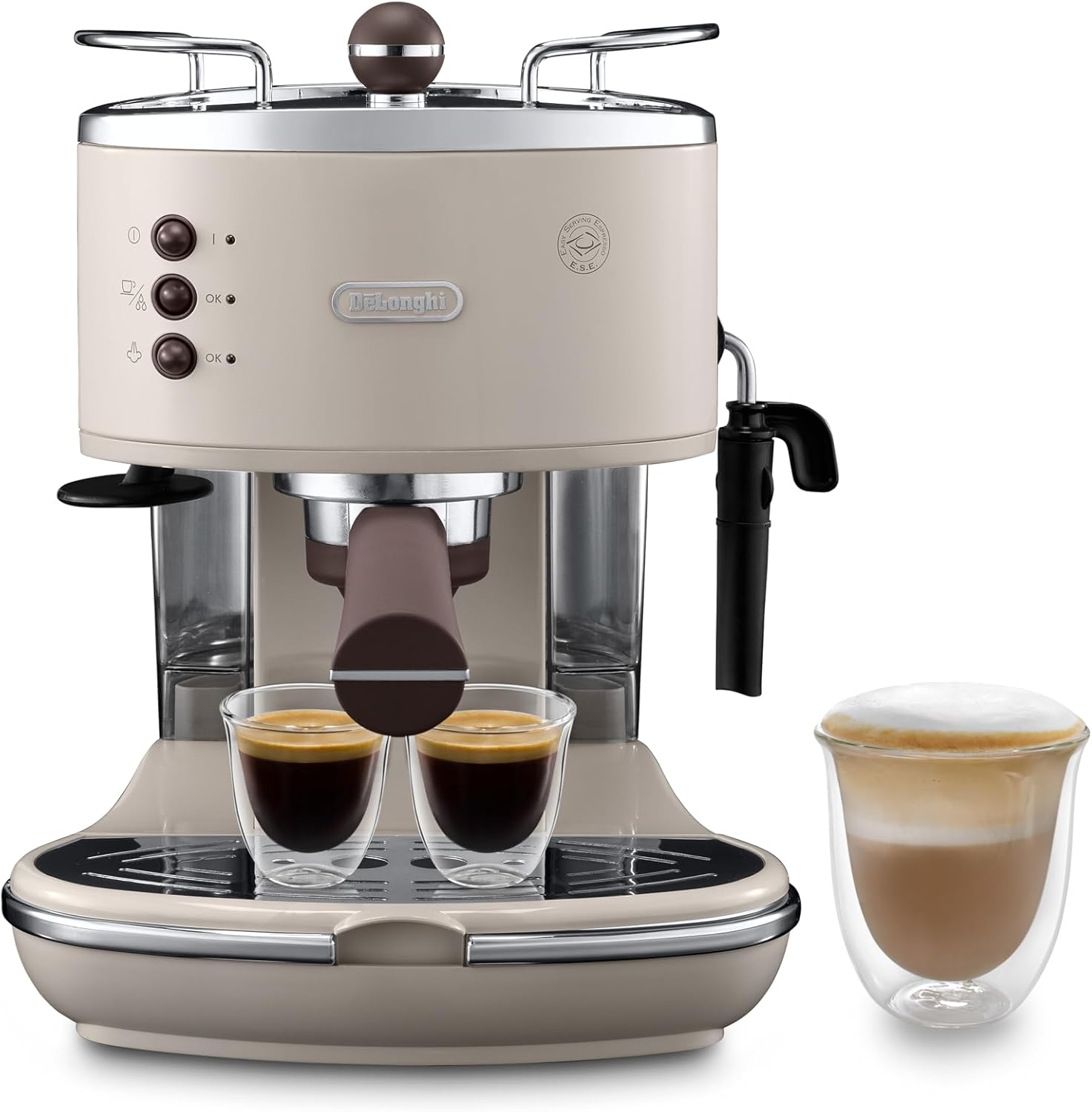 De'Longhi Icona Vintage ECOV 311.BG Macchina da Caffè Espresso Manuale e Cappuccino, Caffè in Polvere o in Cialde E.S.E., 1100 W, Beige