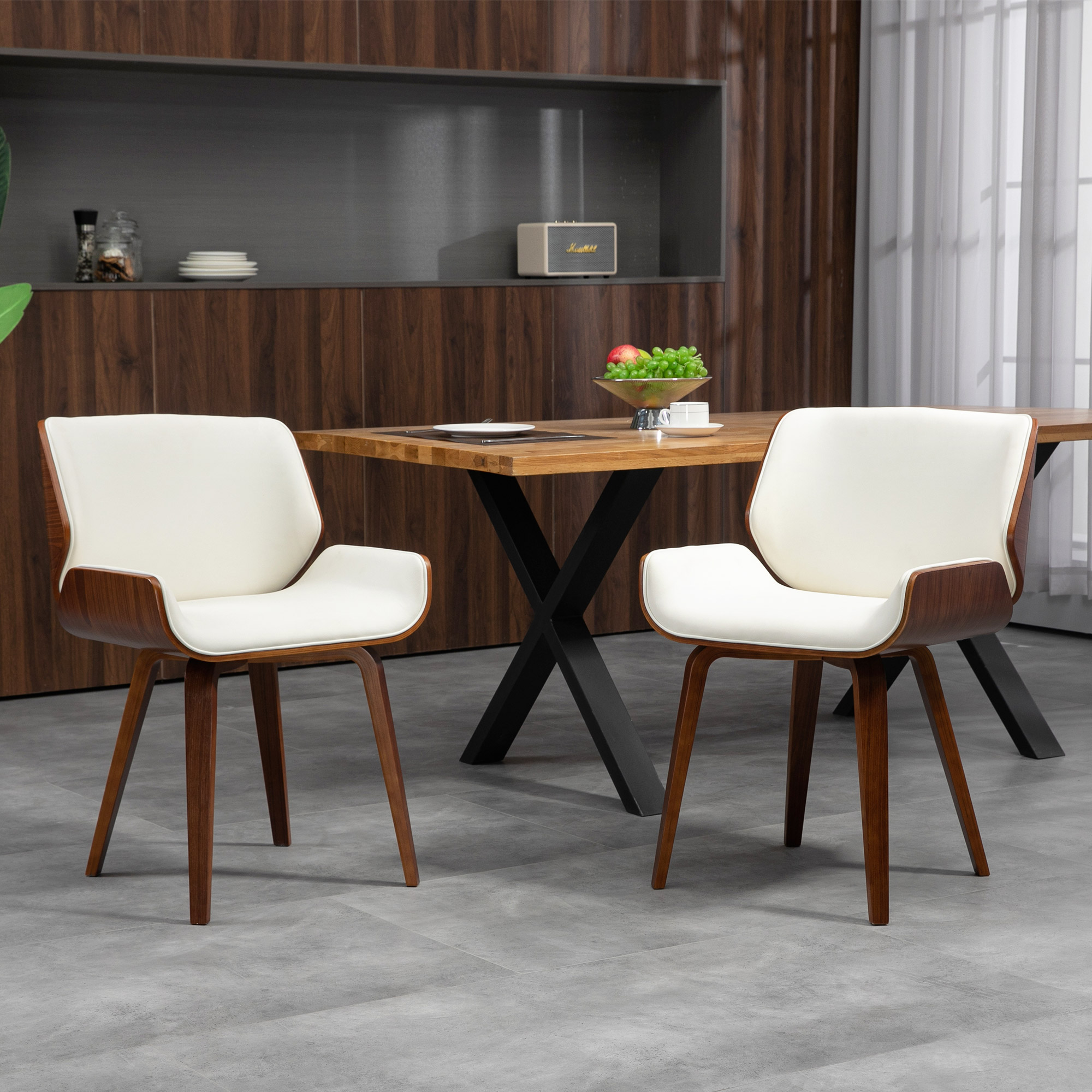 HOMCOM Set mit 2 Vintage-Dining-Stühlen, Sitz aus Kunstleder 51,5 x 53 x 79,5 cm weiß braun