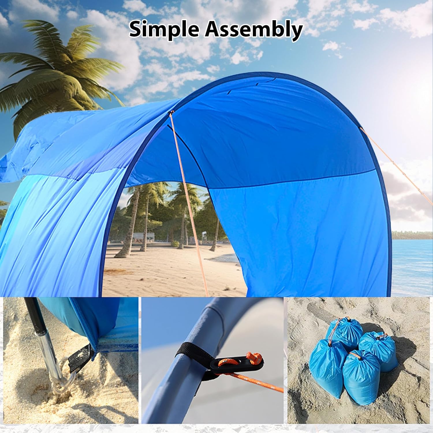 TOMSHOO Strandmuschel, Quick-Up Strandzelt für 4–6 Personen, Schnell aufbaubares Beach Tent mit windstabiler Konstruktion, großer Innenraum, Mehrpunkt-Befestigung, tragbar für Strand, Camping & Park
