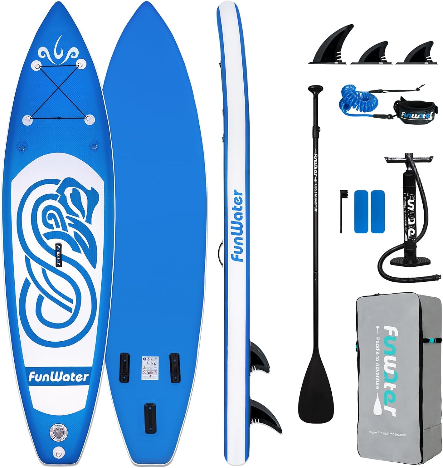 FunWater SUP Gonfiabile Stand Up Paddle Board Tavole da SUP Gonfiabili Adulti Tavola da Surf con Accessori Pompa a Mano,Pagaia,3 Pinne