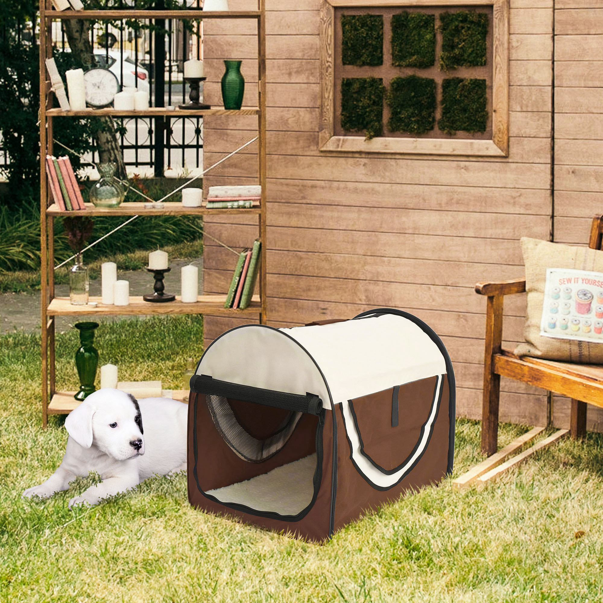 PawHut Hundebox faltbare Hundetransportbox Haustierrucksack mit Kissen Reisetasche Transportbox für Tier wasserdicht Oxfordstoff Kaffee 61 x 46 x 51 cm