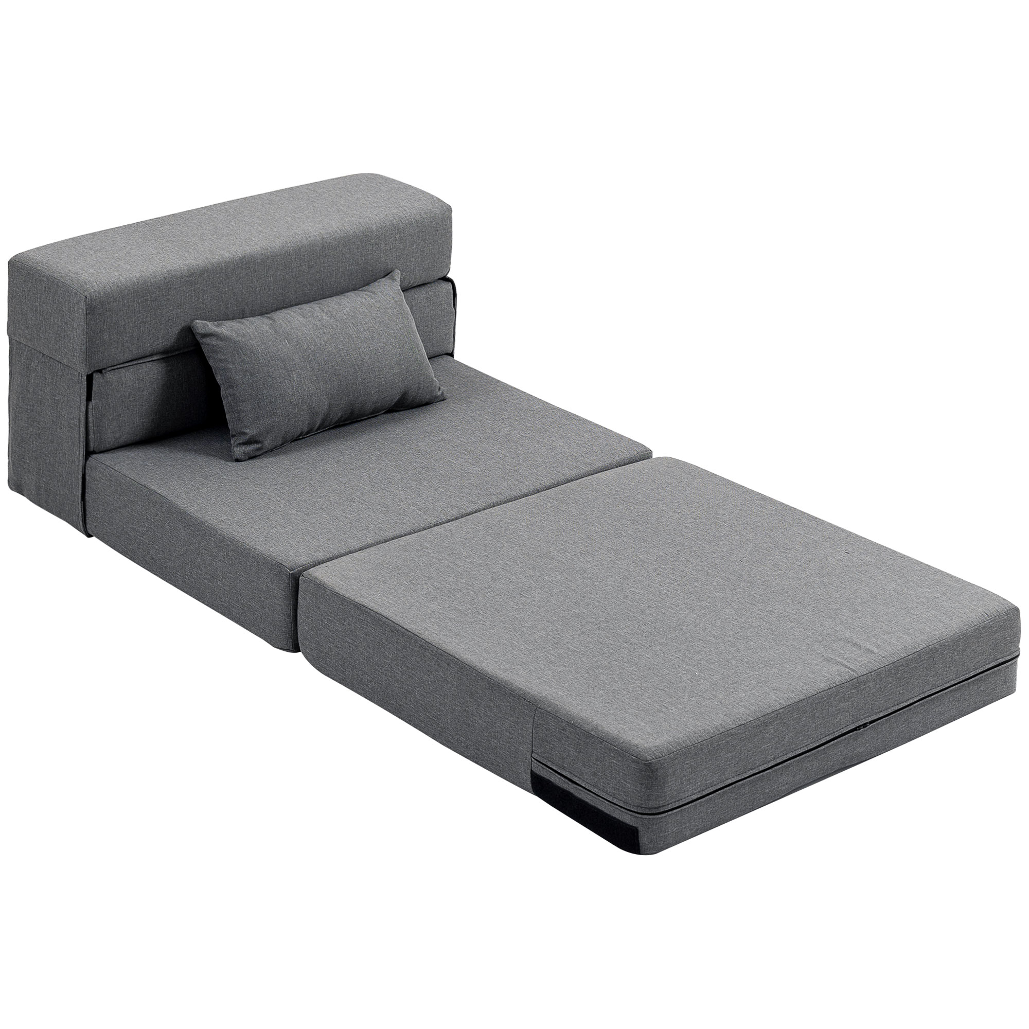 HOMCOM Einzelsessel zum Schlafsofa, klappbarer Sessel, inkl. Kissen, für Gästezimmer, Wohnzimmer, kleiner Raum, Tragfähigkeit 120 kg, Grau