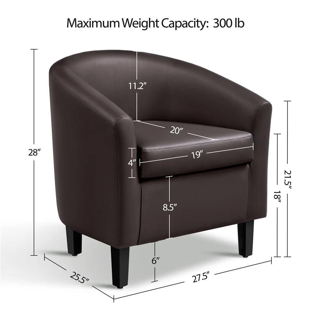 Renwick Faux Leather Barrel Accent Chair for Living Room, Set of 2, Black