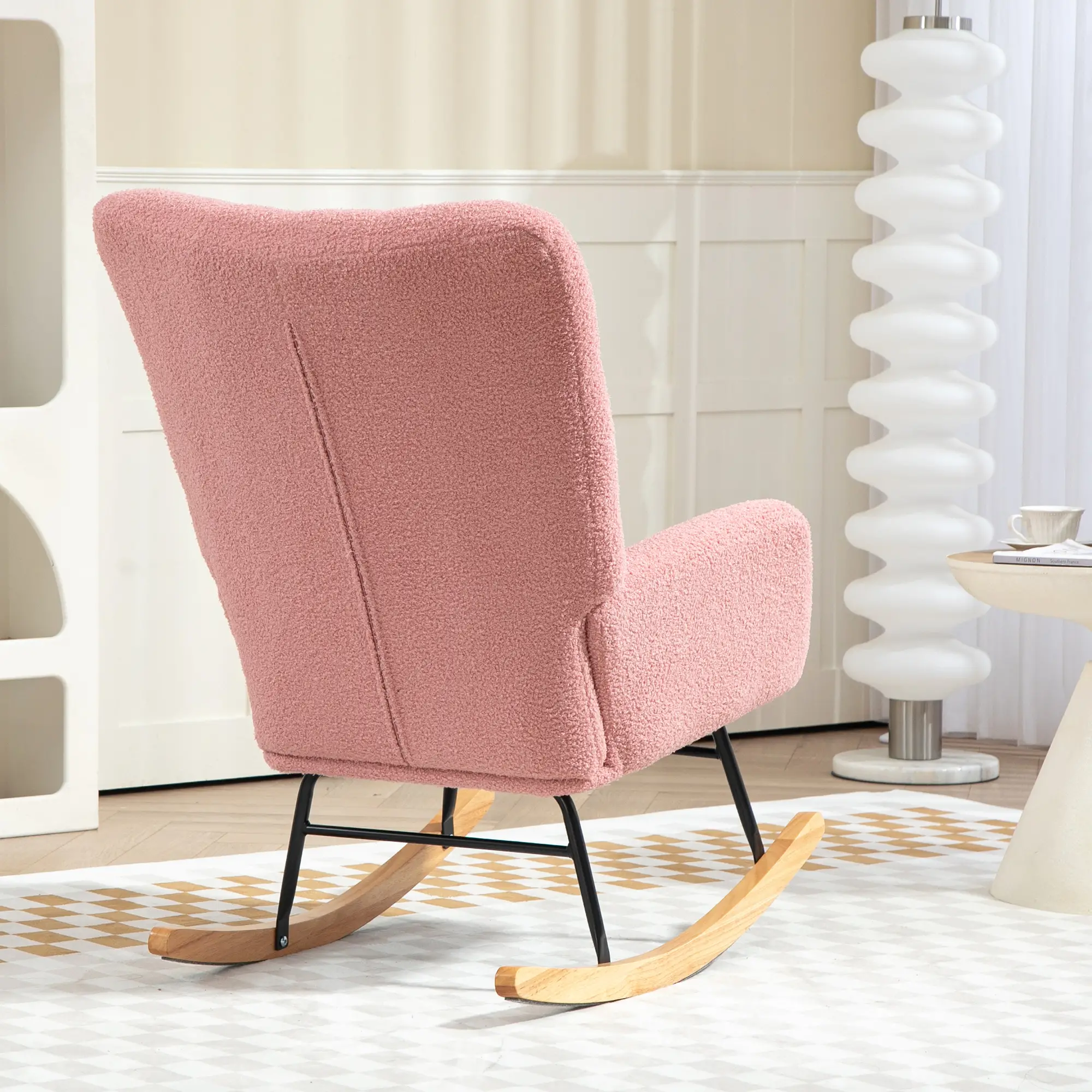 HOMCOM Schaukelstuhl Schwingsessel sanftes Schaukeln Teddysamt Rosa
