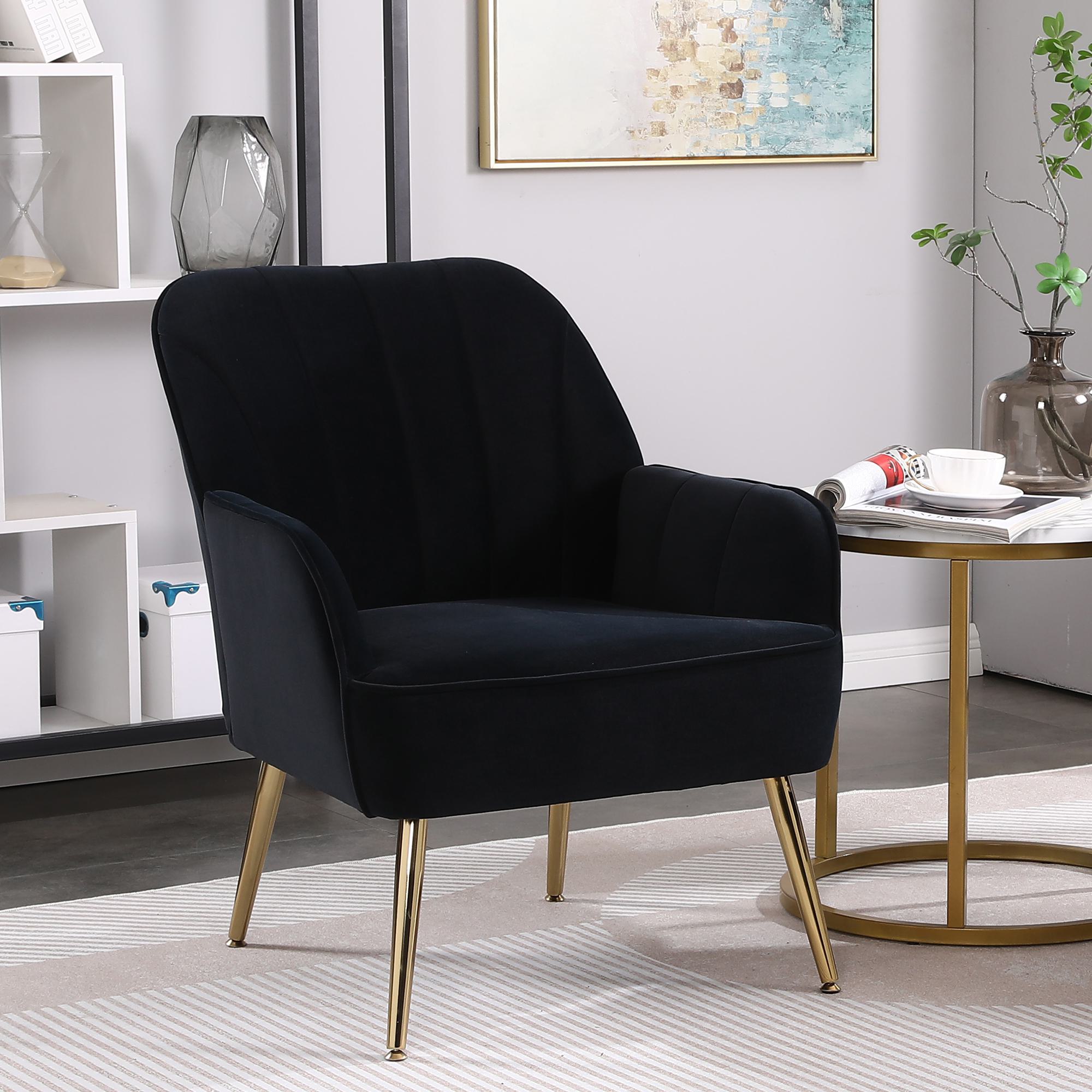 Freizeitstuhl mit Bezug in Samtoptik, Ergonomisches Design, 64x72,8x77,9 cm, Schwarz
