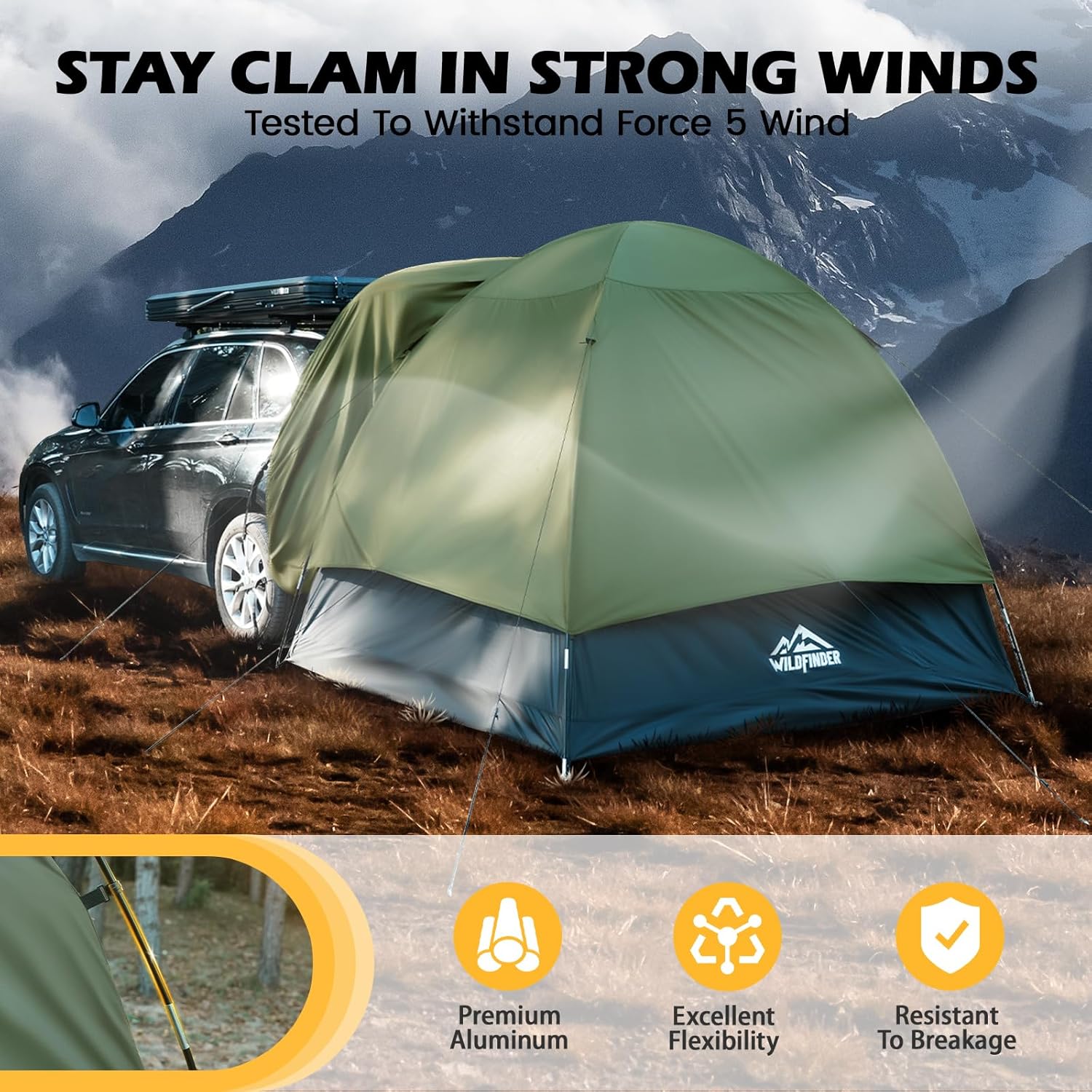 SUV Tent for Camping with Rainfly. Waterproof PU3000mm Double Layer Design. Car Tents for Camping SUV. SUV Tailgate Tent for Outdoor with Storage Bag. for SUV Van. Jeep. Pickup 8'W x 8'L x 7.2'H