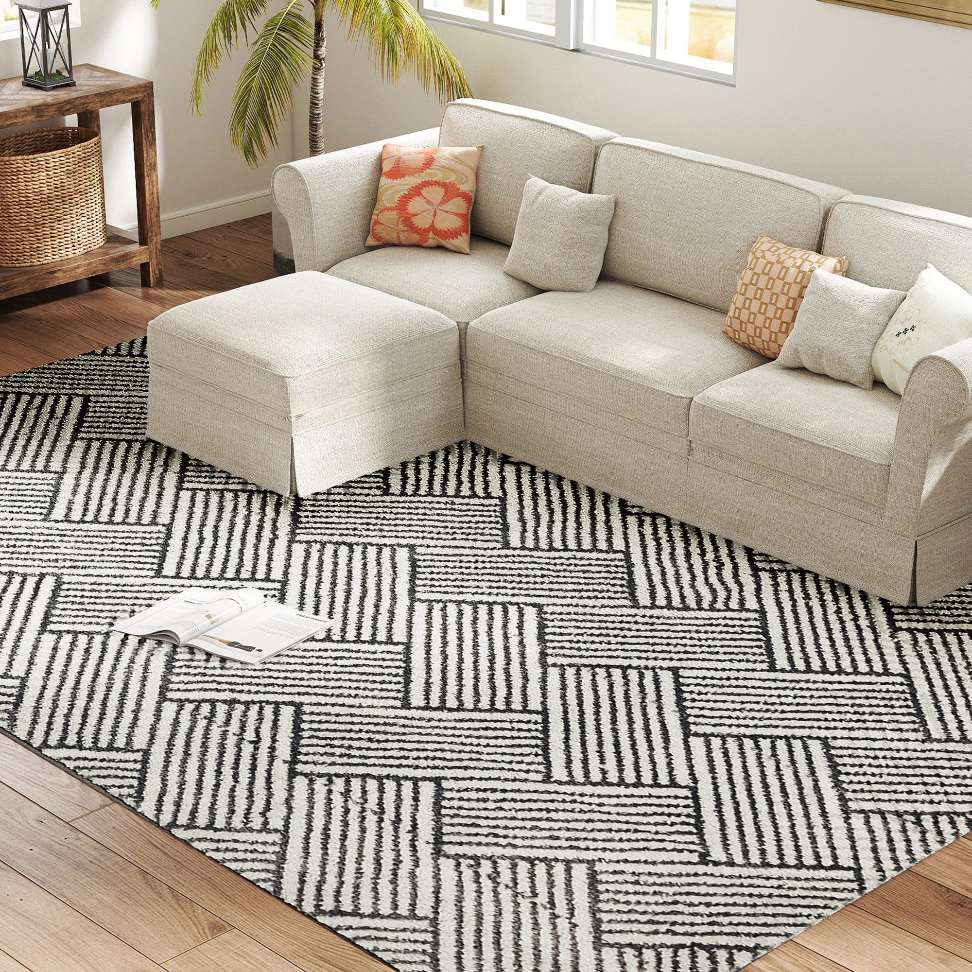 HOMCOM Teppich Wohnzimmer 230 x 160 cm kurzer Flor maschinenwaschbar hypoallergen für Wohnzimmer, Schlafzimmer, Büro, Hellgrau