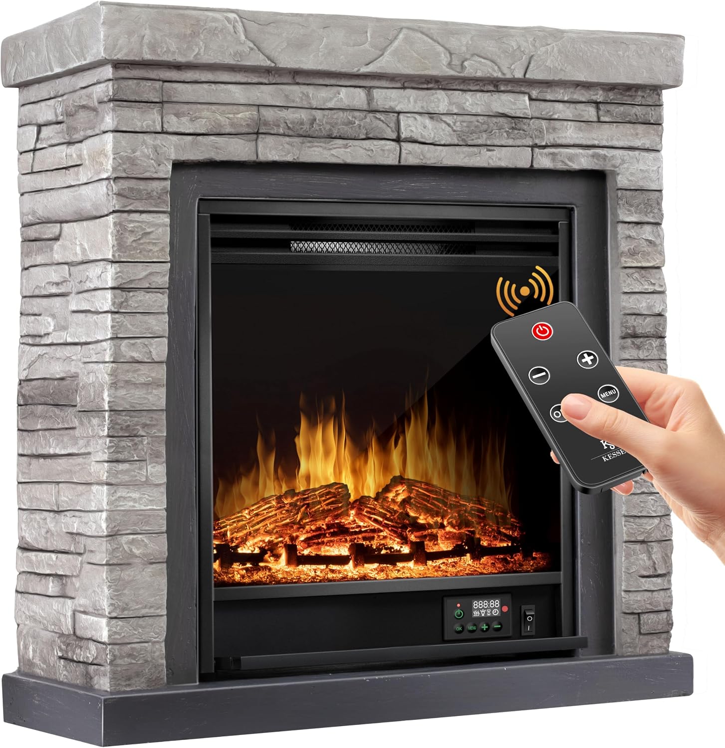 KESSER Elektrokamin Standkamin, Elektro 1800W Leistung, Kamin elektrisch mit LED 3D-Flammeneffekt, Heizung Heizfunktion, Timer, Thermostat, dimmbar