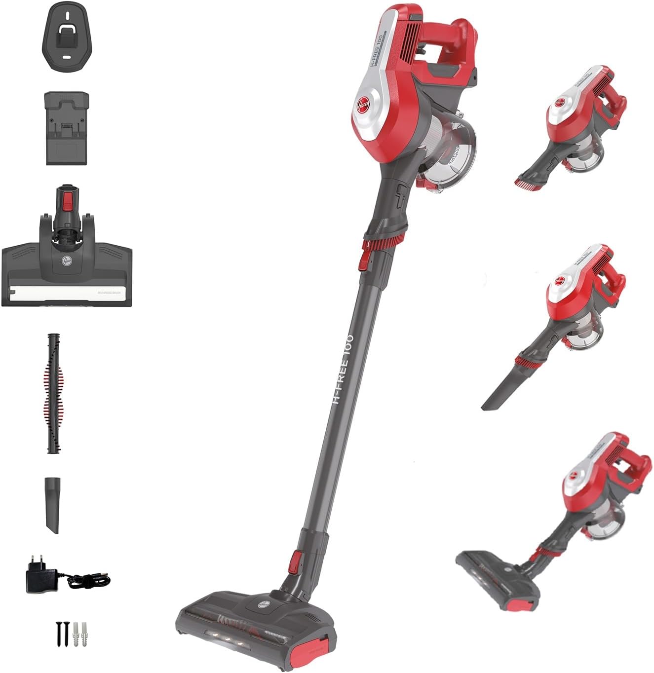 Hoover H-FREE 100 HF122RH 011 Scopa Elettrica Senza Fili, Senza Sacco, Ciclonico, Batteria 22V, Autonomia 40 Min, Grigio