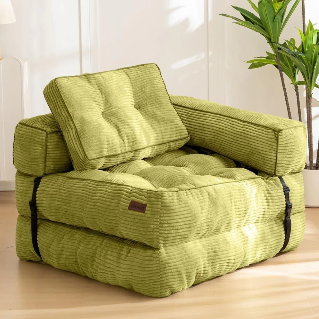 Folding Sofa Bed, L-Shaped Convertible Sofa Bed with Armrests and Pillows,