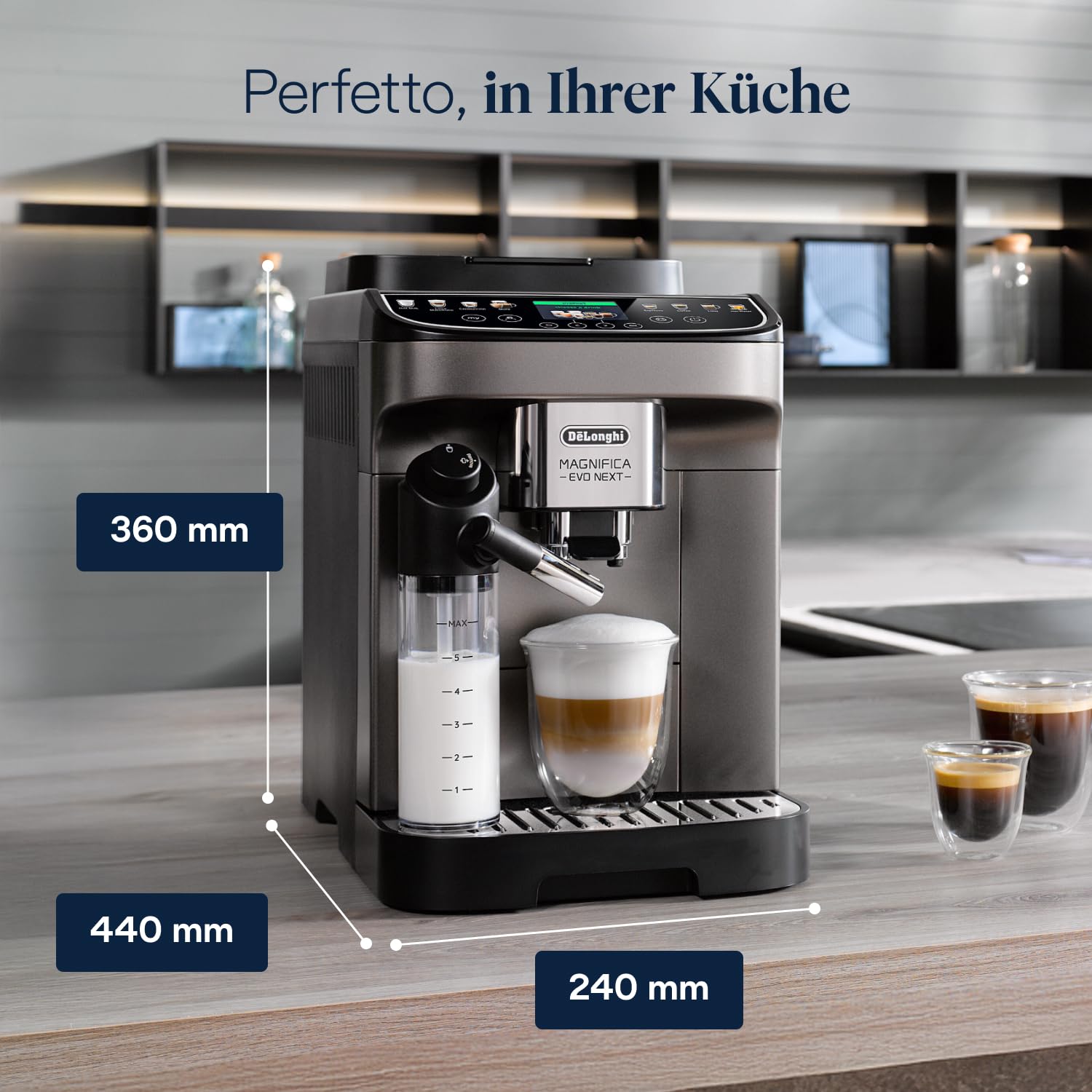 Kaffeevollautomat Magnifica Evo Next mit 13 One-Touch-Getränken, 1,8 L Wassertank und LatteCrema Hot Milchaufschäumer