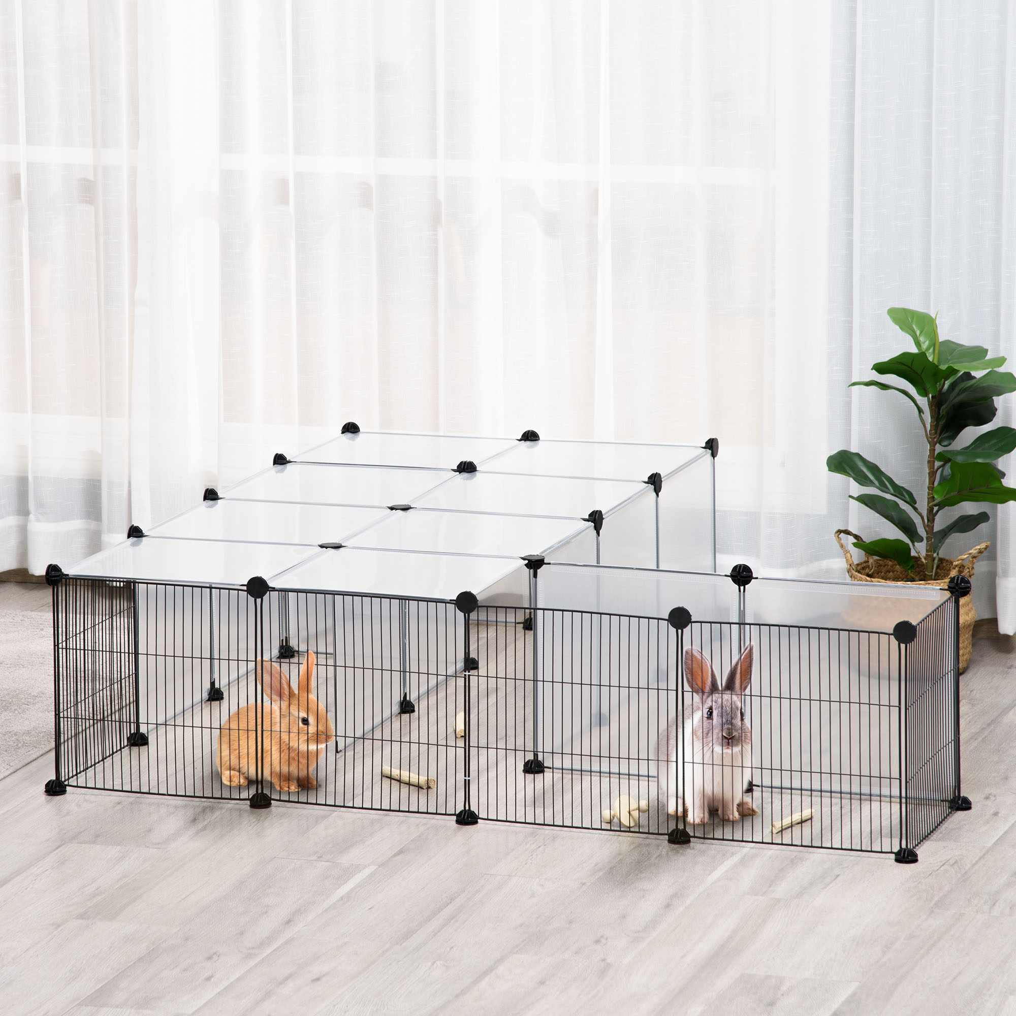 PawHut Kleintiergehege DIY Design modularer Käfig für Meerschweinchen Kaninchen Chinchillas kleine Haustiere 27 Paneele Schwarz