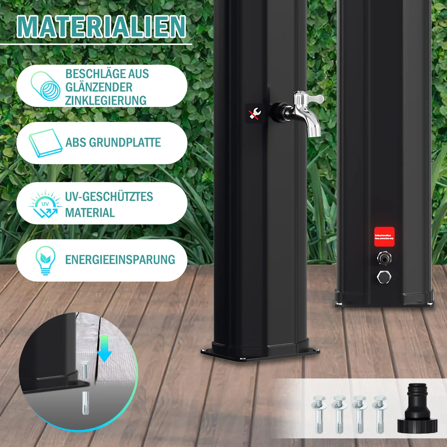 Sonnewelt 60L Solardusche Gartendusche Inkl. Schutzhaube und Handbrause
