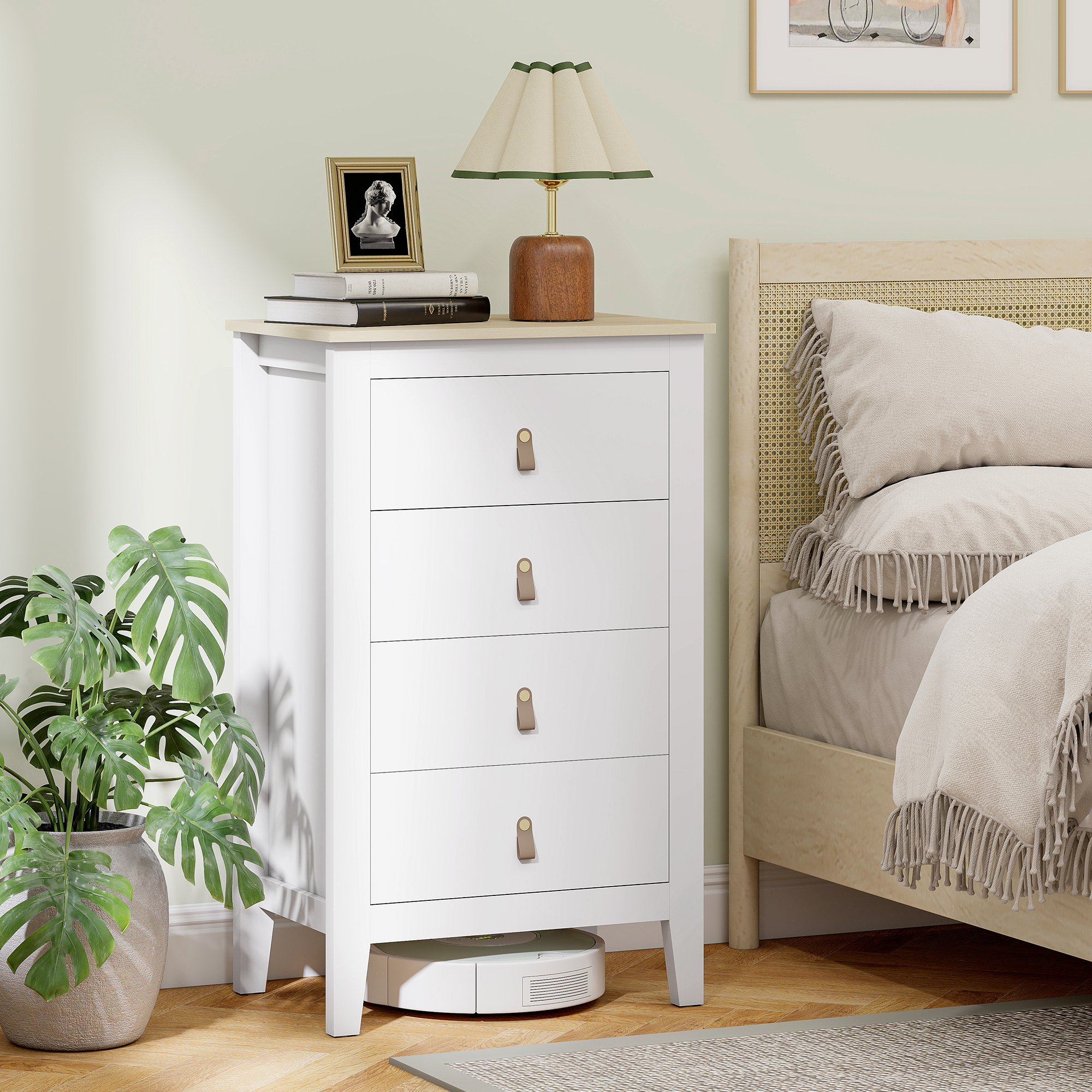 HOMCOM Kommode 4 Schubladen Aufbewahrungsmöbel im zeitgenössischen Stil mit Polyurethan-Griffen, 60 x 40 x 98 cm, Weiß