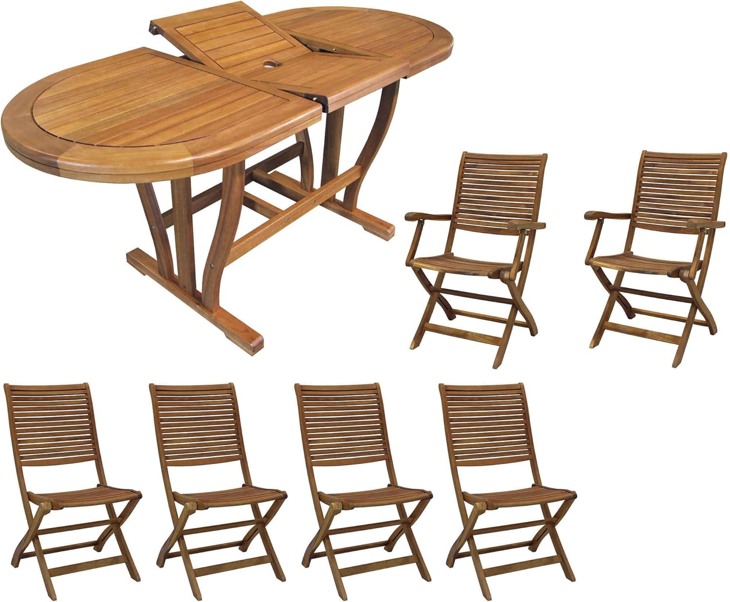 milani home - Set Tavolo Giardino Allungabile Ovale 180/240x100 Con 4 Sedie E 2 Poltrone In Legno Di Acacia Massiccio Per Esterno - Marrone
