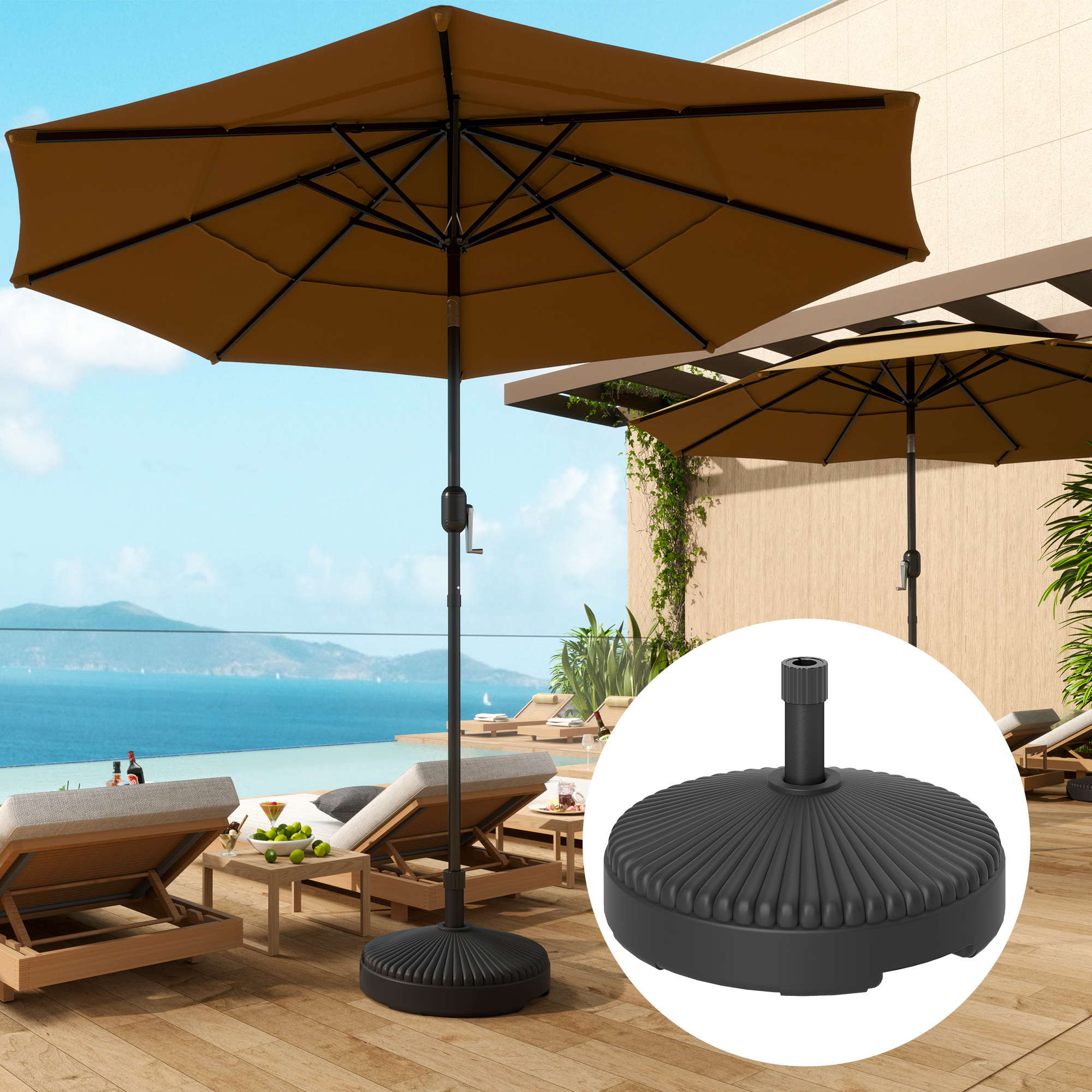 Outsunny Gartenschirmständer, Basis für Sonnenschirm, mit Wasser und Sand befüllbar, Sonnenschirmsockel, Kunststoff, Schwarz