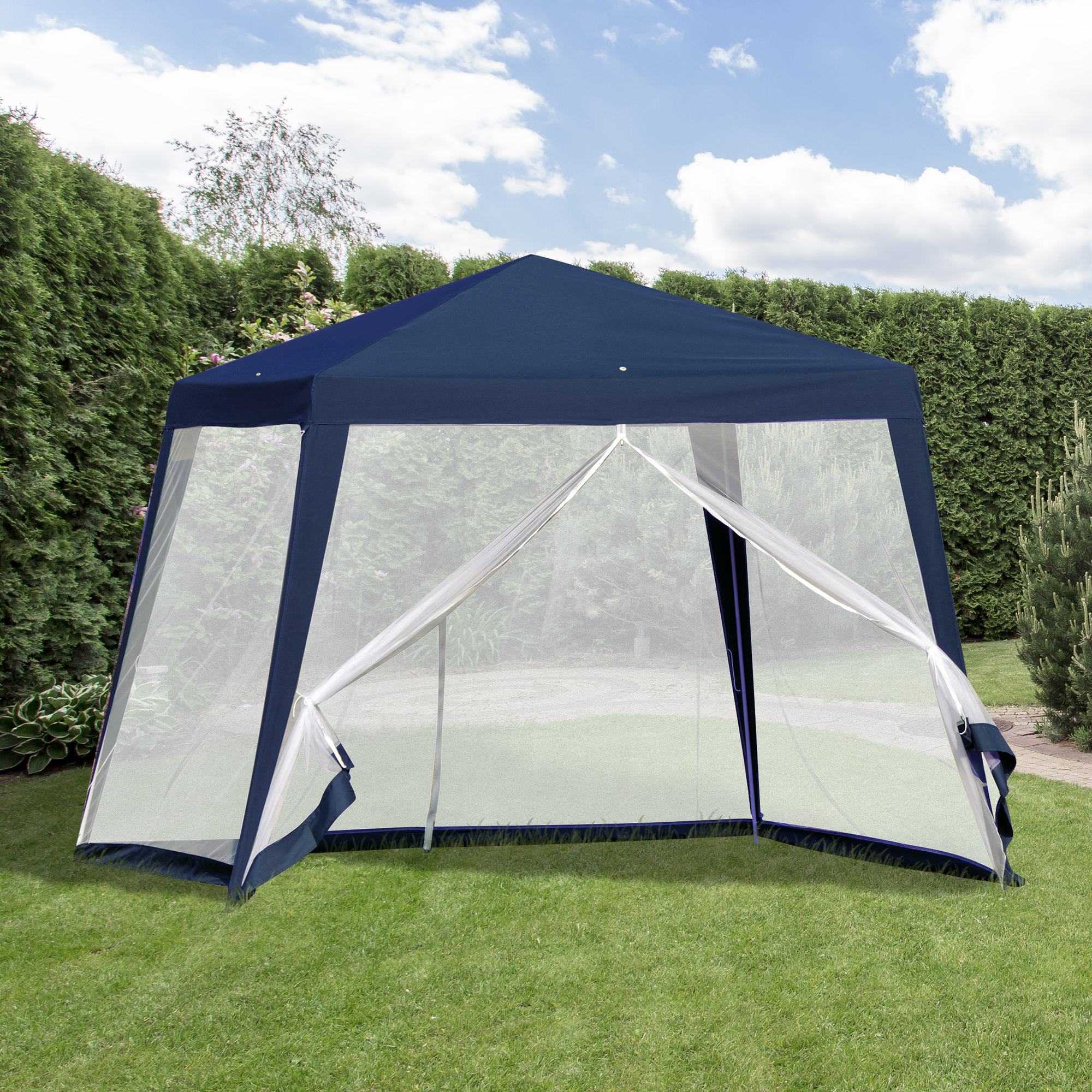 Outsunny Gartenpavillon Pavillon Festzelt Partyzelt wetterfest Zelt mit Moskitonetz Metall + Polyester Blau 3 x 3 m